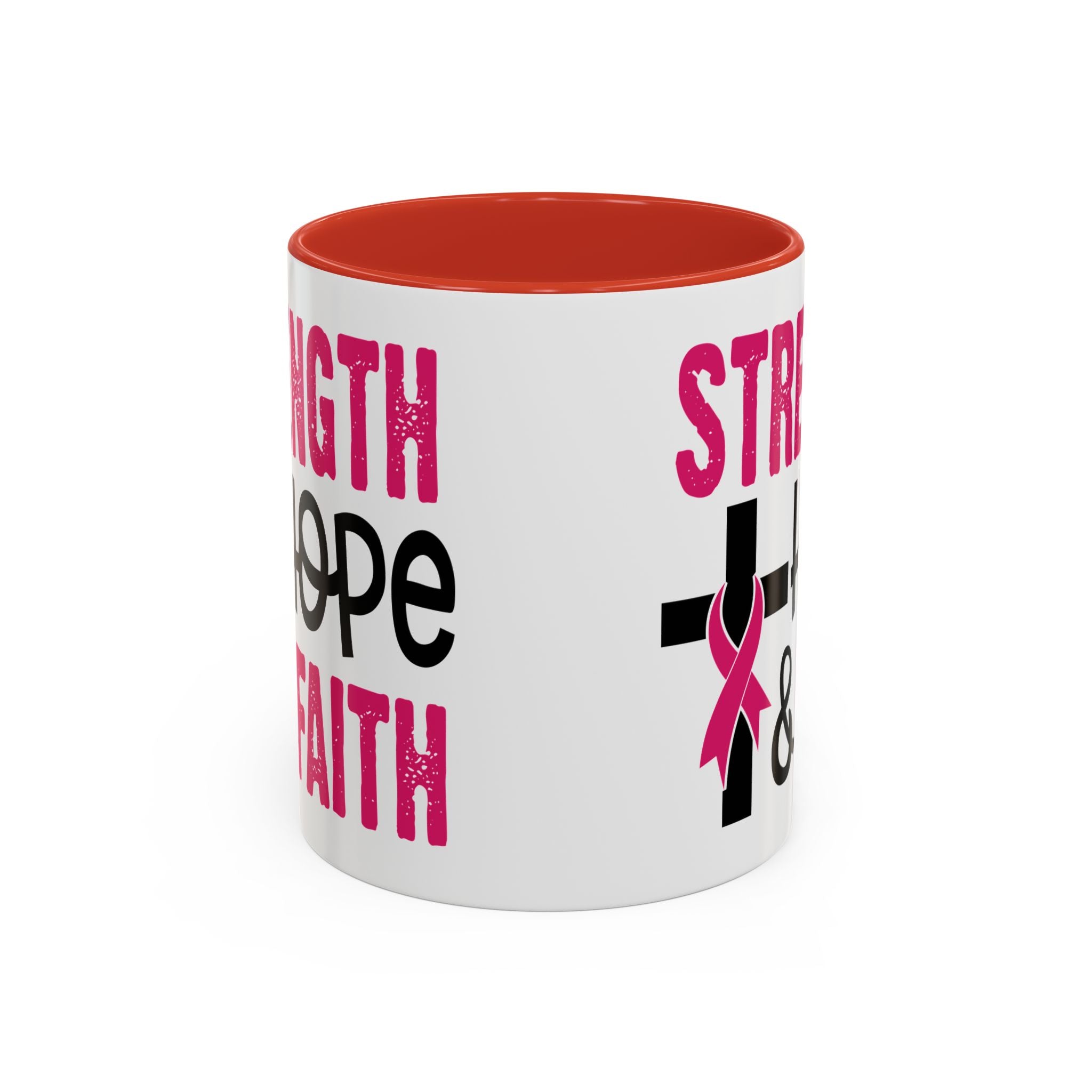 Inspirational Coffee Mug - Strength, Hope, Faith, Pink Ribbon, Christian Gifts, Motivational Drinkware, Breast Cancer Awareness