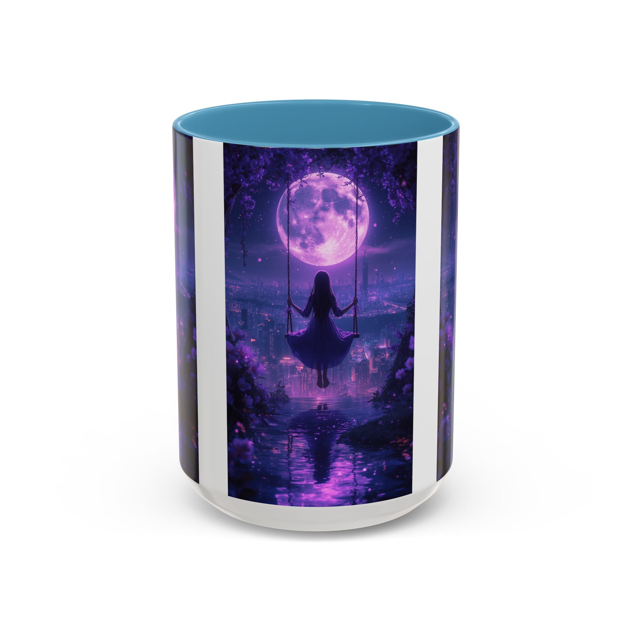 anime Dreamy Moonlit Swing Accent Coffee Mug, Artistic Mug, Celestial Coffee Cup, Fantasy Beverage Holder, Gift for Dreamers