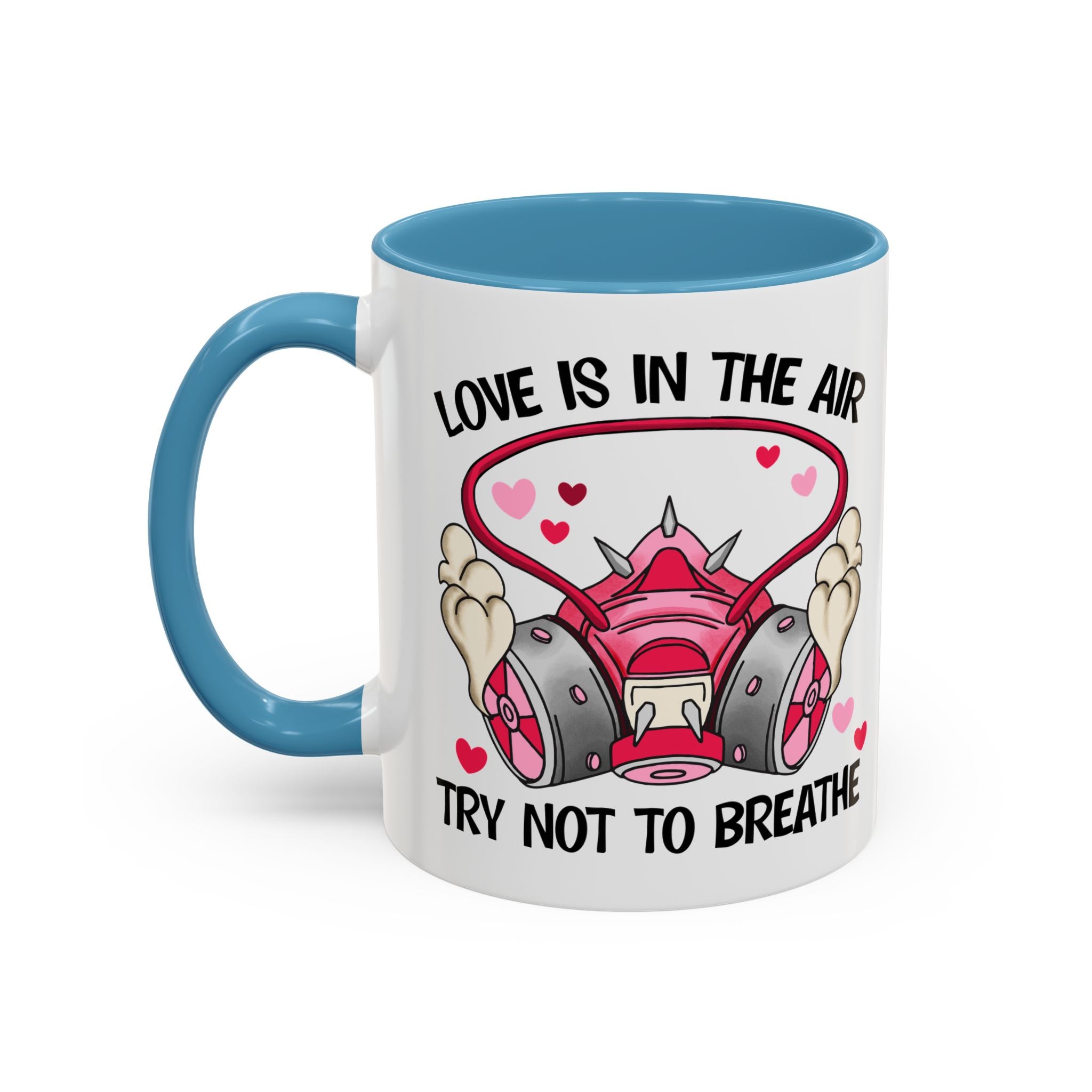 Love Is In The Air Gas Mask Coffee Mug — Funny anti Valentine Gift (11/15oz)