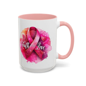 Inspirational Accent Coffee Mug with Pink Ribbon Design, Faith Hope Love Gift, Cancer Awareness Mug, Supportive Drinkware, Meaningful [...]