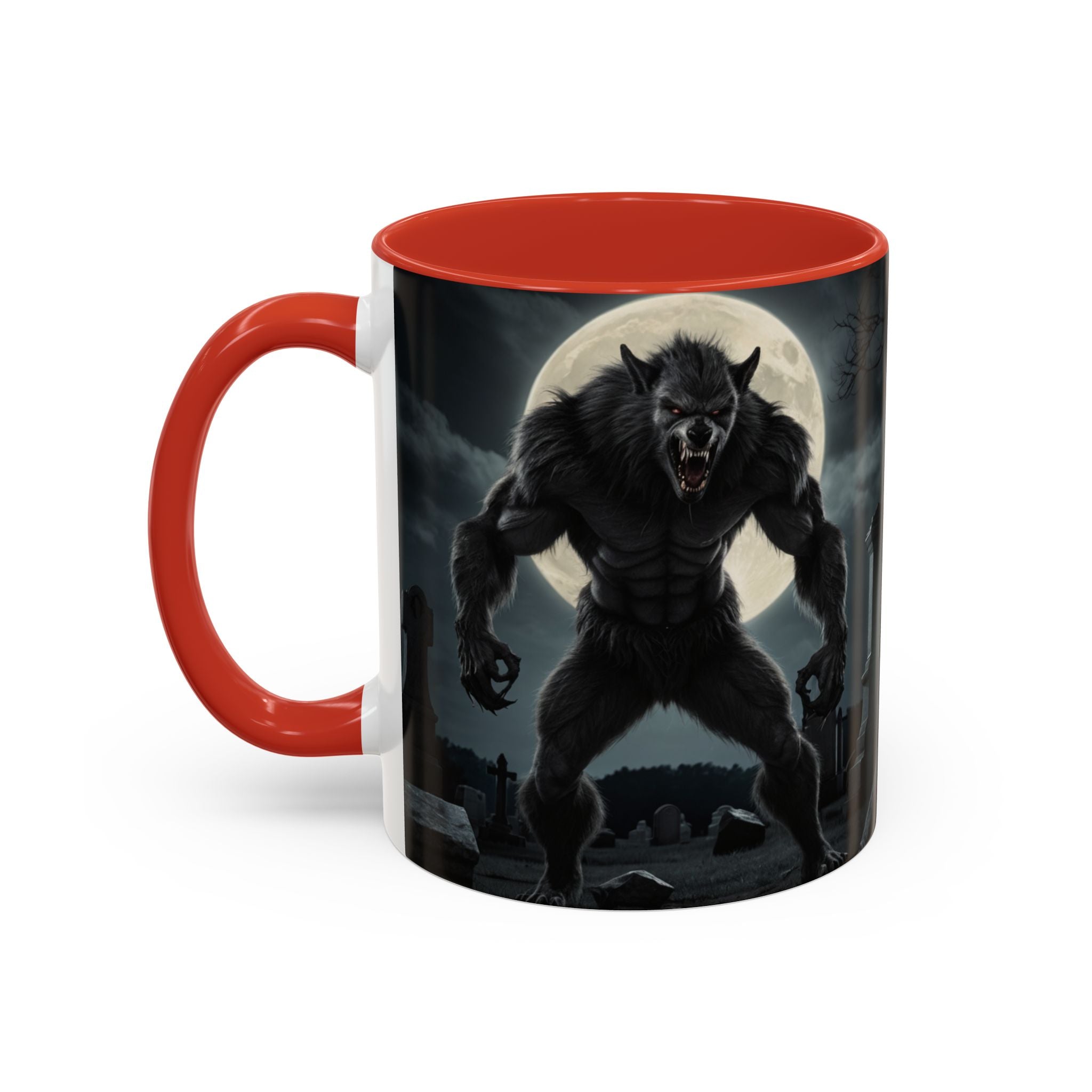 Werewolf Graveyard Coffee Mug — Gothic Moonlit Horror Accent Mug (11/15oz) fantasy