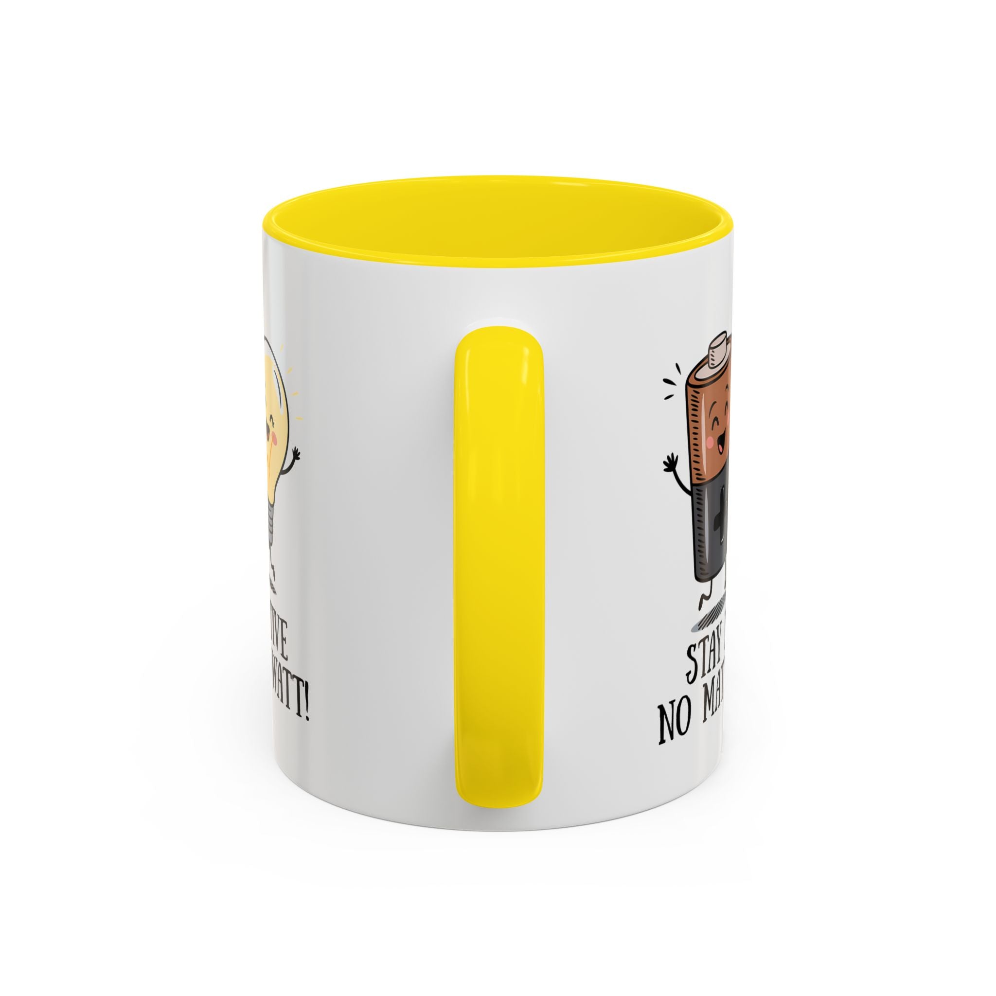 Stay Positive Accent Coffee Mug - 11oz & 15oz - Cute Light Bulb & Battery Design