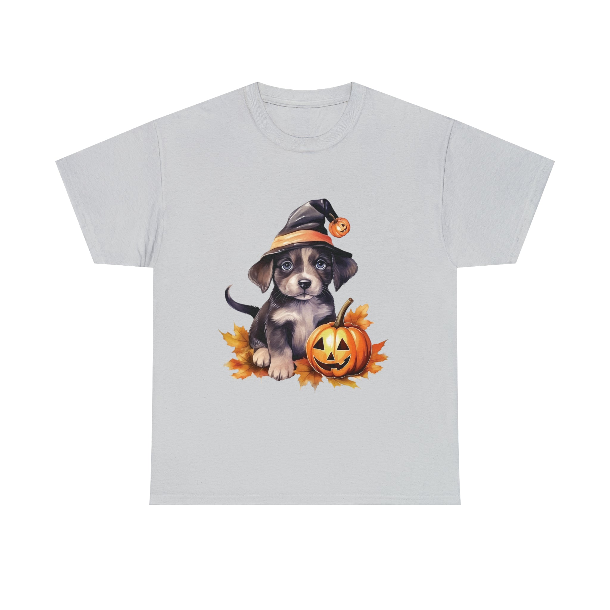 halloween t shirt puppy in witch hat cute gift for her stocking stuffer fall fun item for whole family Unisex Heavy Cotton Tee