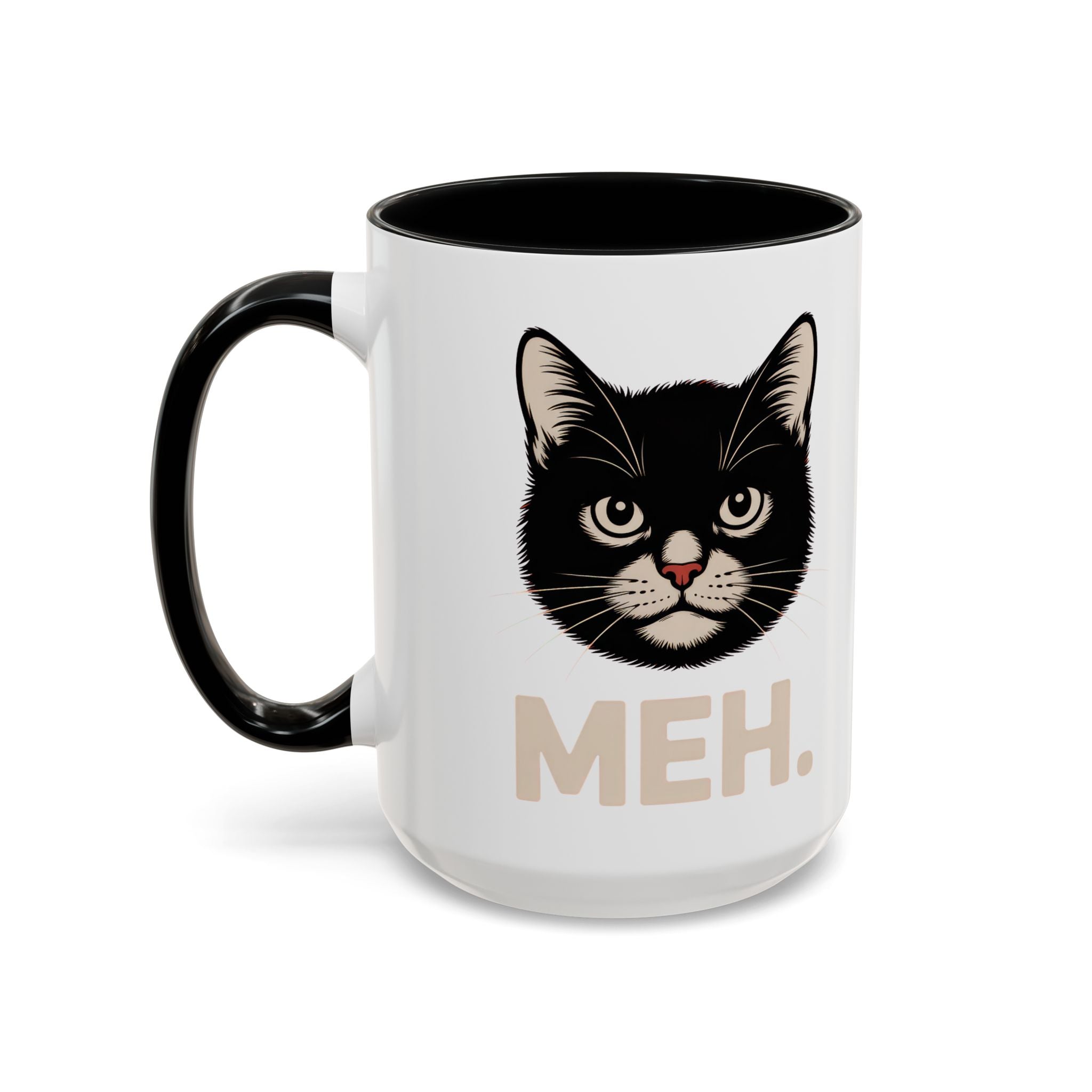 Tuxedo Cat 'MEH.' Accent Coffee Mug — Funny Cat Lover Ceramic Mug