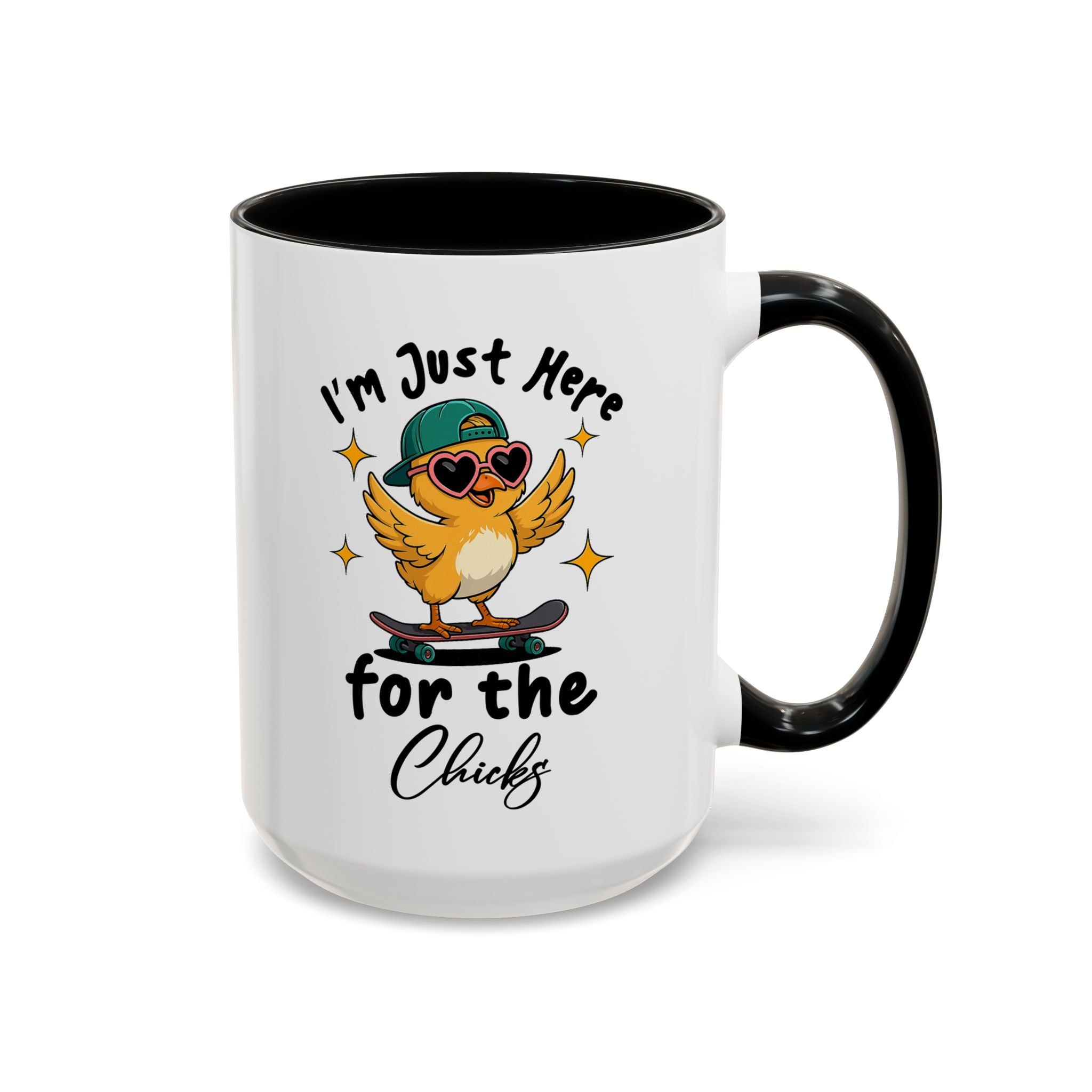I'm Just Here for the Chicks Coffee Mug — Cute Skateboarding Chick Accent Mug