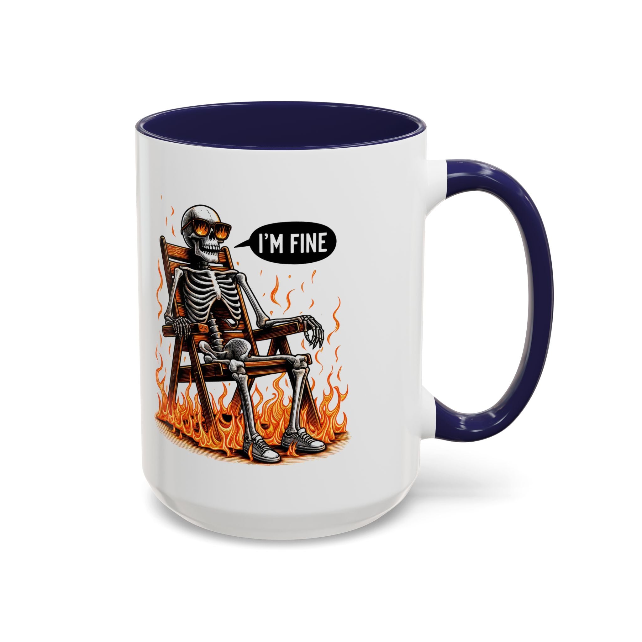 Funny I'M fine  Skeleton on fire Coffee Mug - Humor Gift for Halloween, Coffee Lovers,  Decor, Gag Gift, 11-15oz Accent Mug