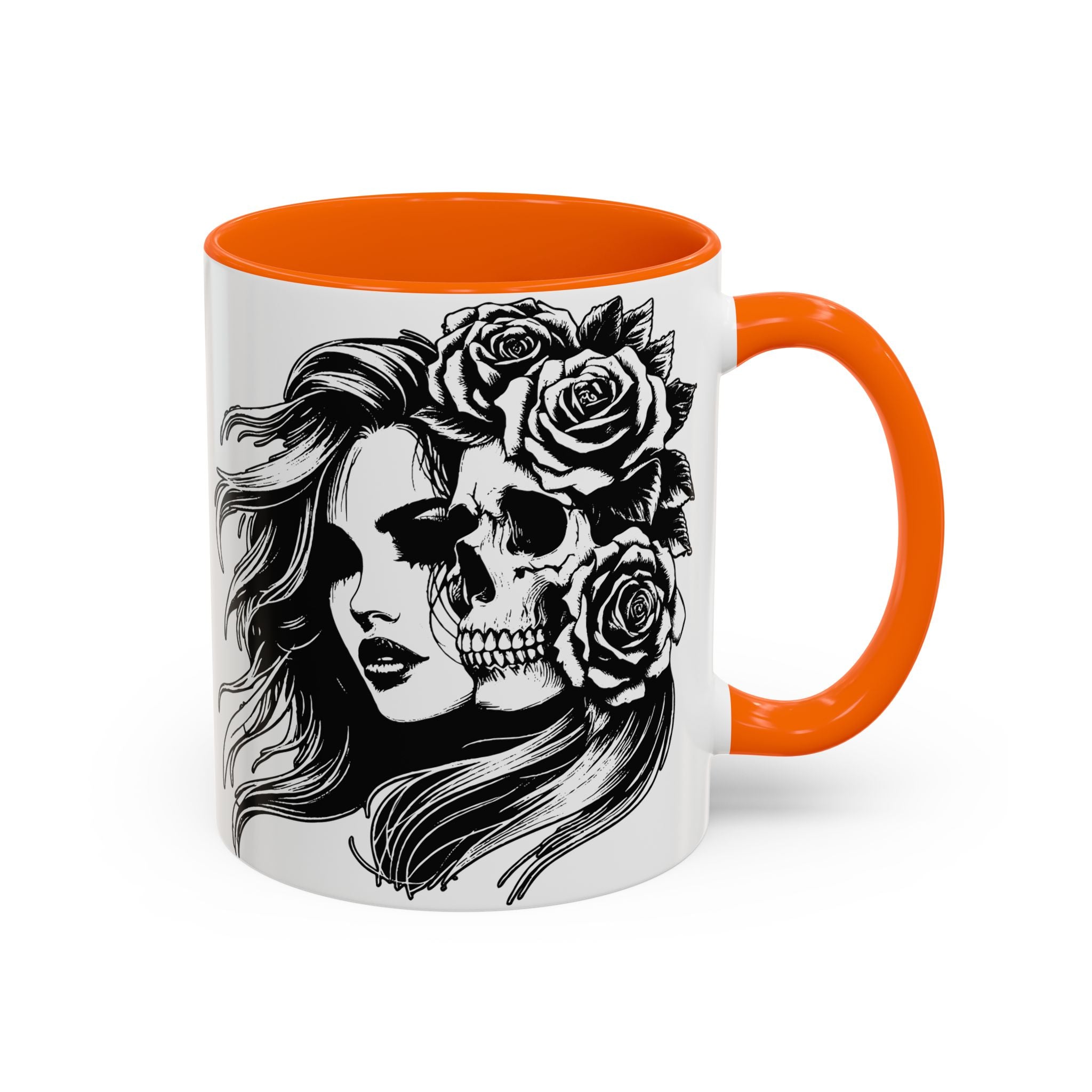 Skull & Rose Accent Coffee Mug — Gothic Half-Skull Woman 11/15oz