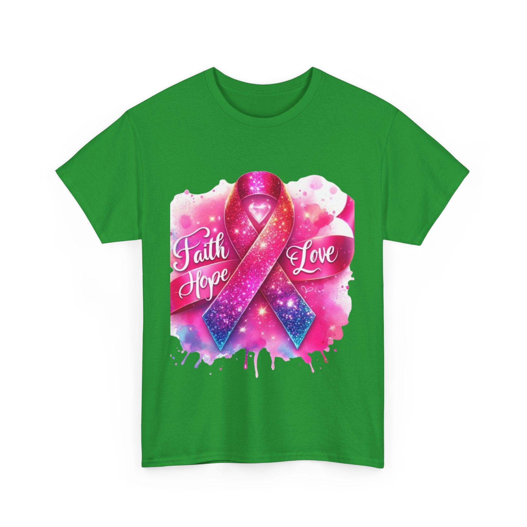 Faith, Hope, Love Tee - Unisex Heavy Cotton T-Shirt, Inspirational Shirt, Cancer Awareness Gift, Motivational Apparel, Stylish Everyday Wear