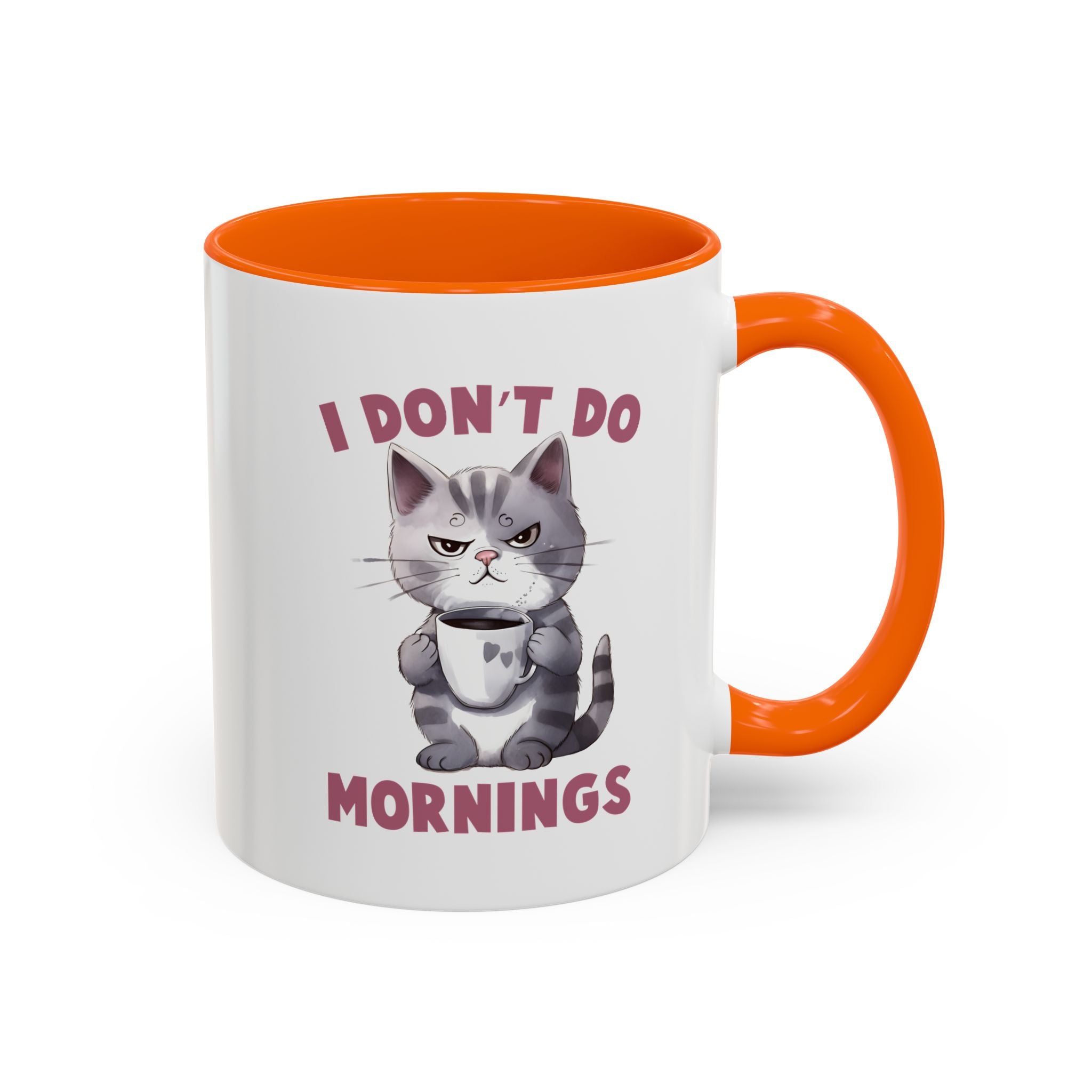 Funny Cat Coffee Mug, Cute Gift for Cat Lovers, I Don't Do Mornings, Black Accent Mug, Coffee Lover's Humor, Gift for Pet Owners