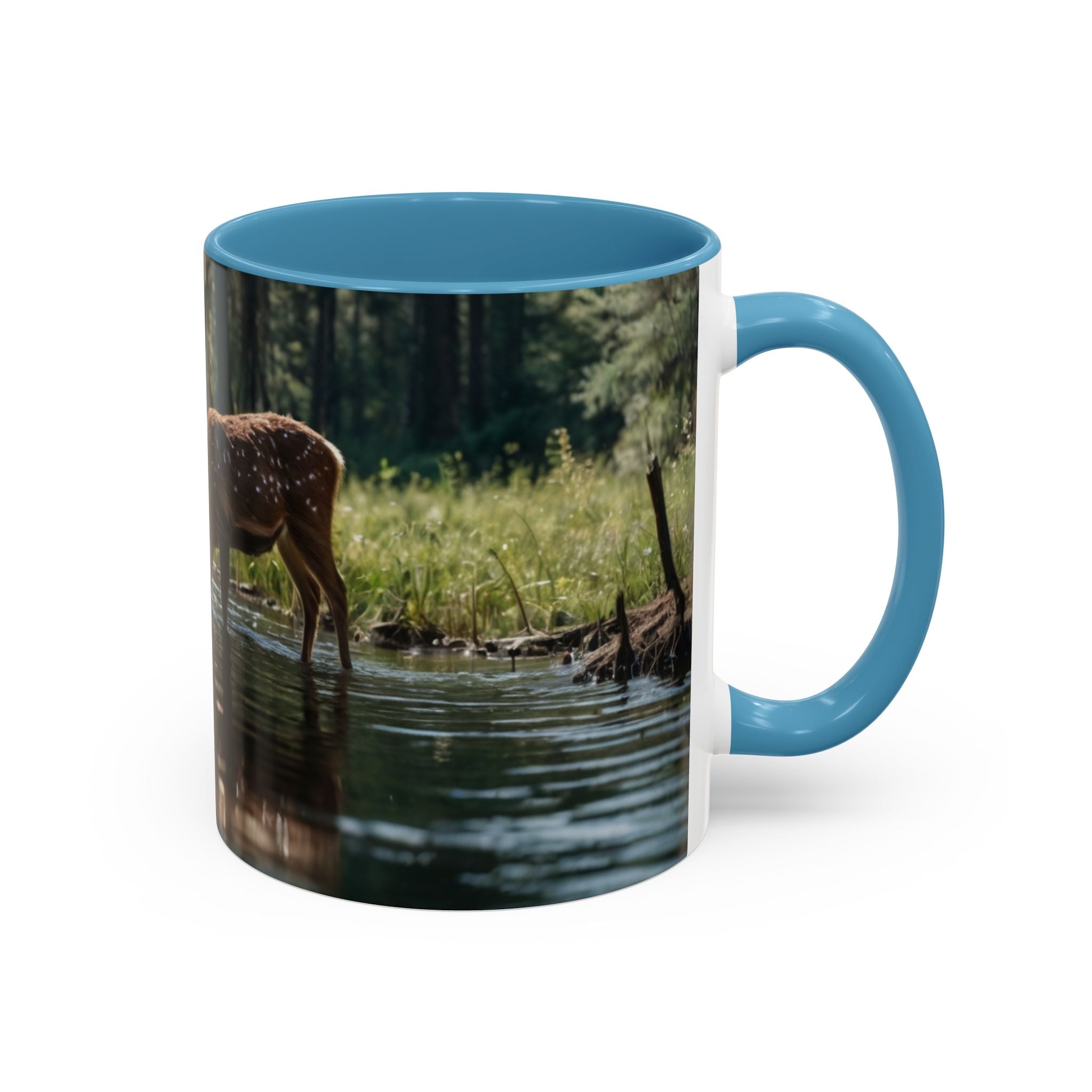 Deer at Stream Accent Coffee Mug — Scenic Wildlife Photo Mug (11/15oz) nature lovers