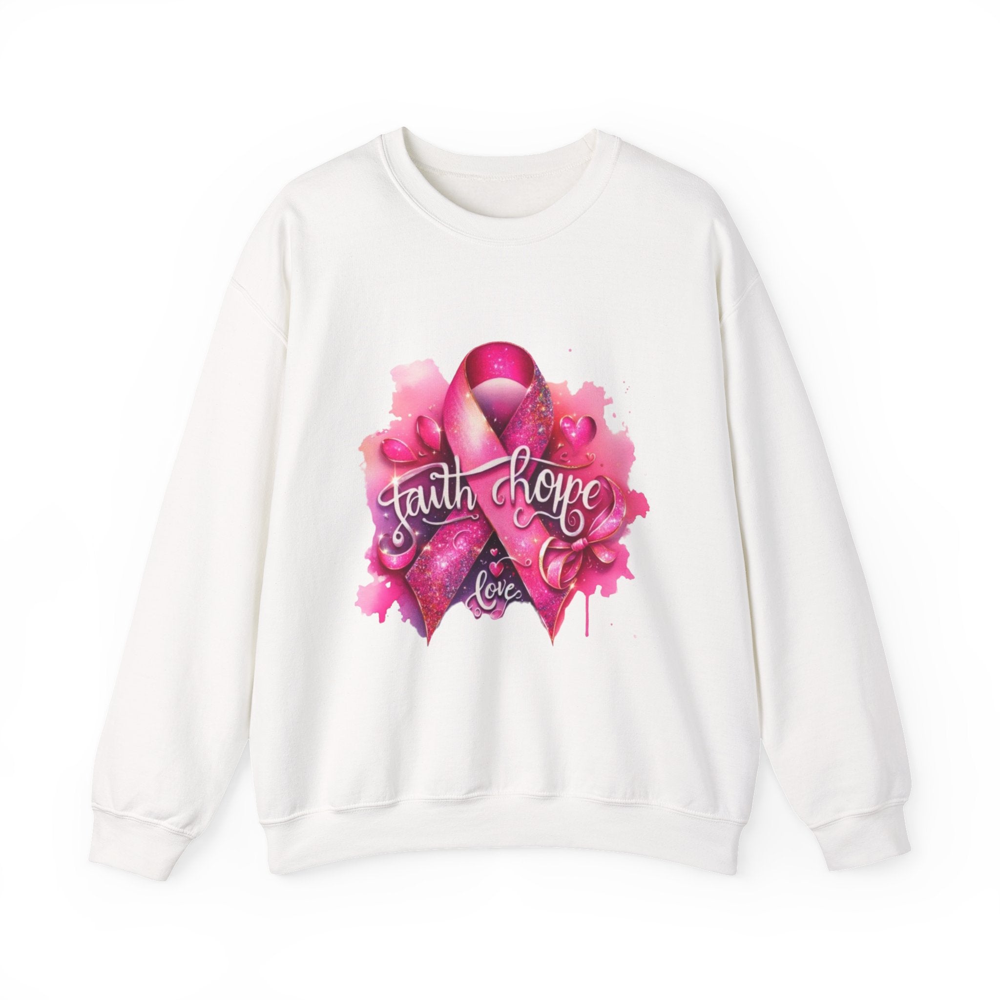Breast Cancer Awareness Sweatshirt, Faith Hope Love Crewneck, Comfort Fashion, Supportive Gift for Her, Pink Ribbon Apparel