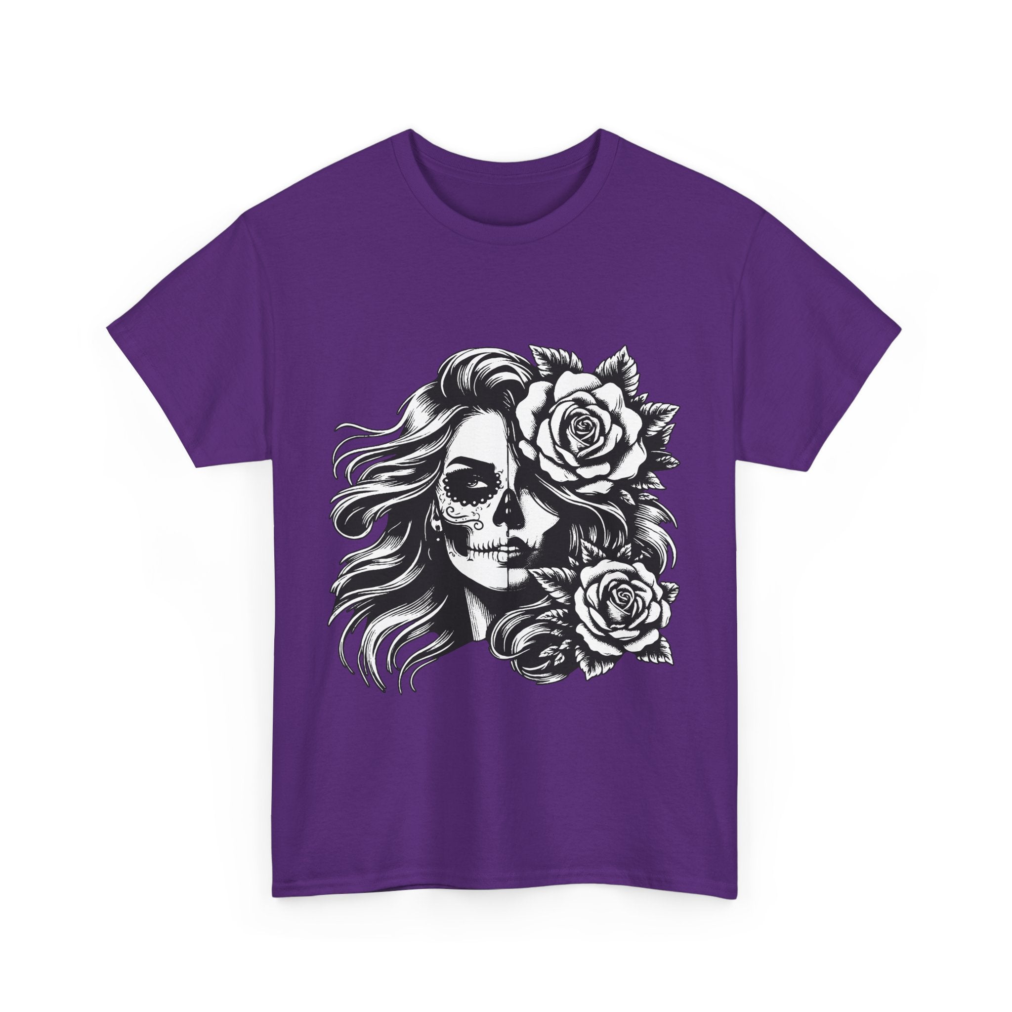 Skull & Rose Unisex Heavy Cotton Tee - Edgy Floral Graphic T-Shirt