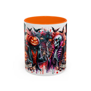 Halloween-themed Accent Coffee Mug, Spooky Skull Mug, Pumpkin Art Cup, Unique Gift for Halloween Lovers, October Decor