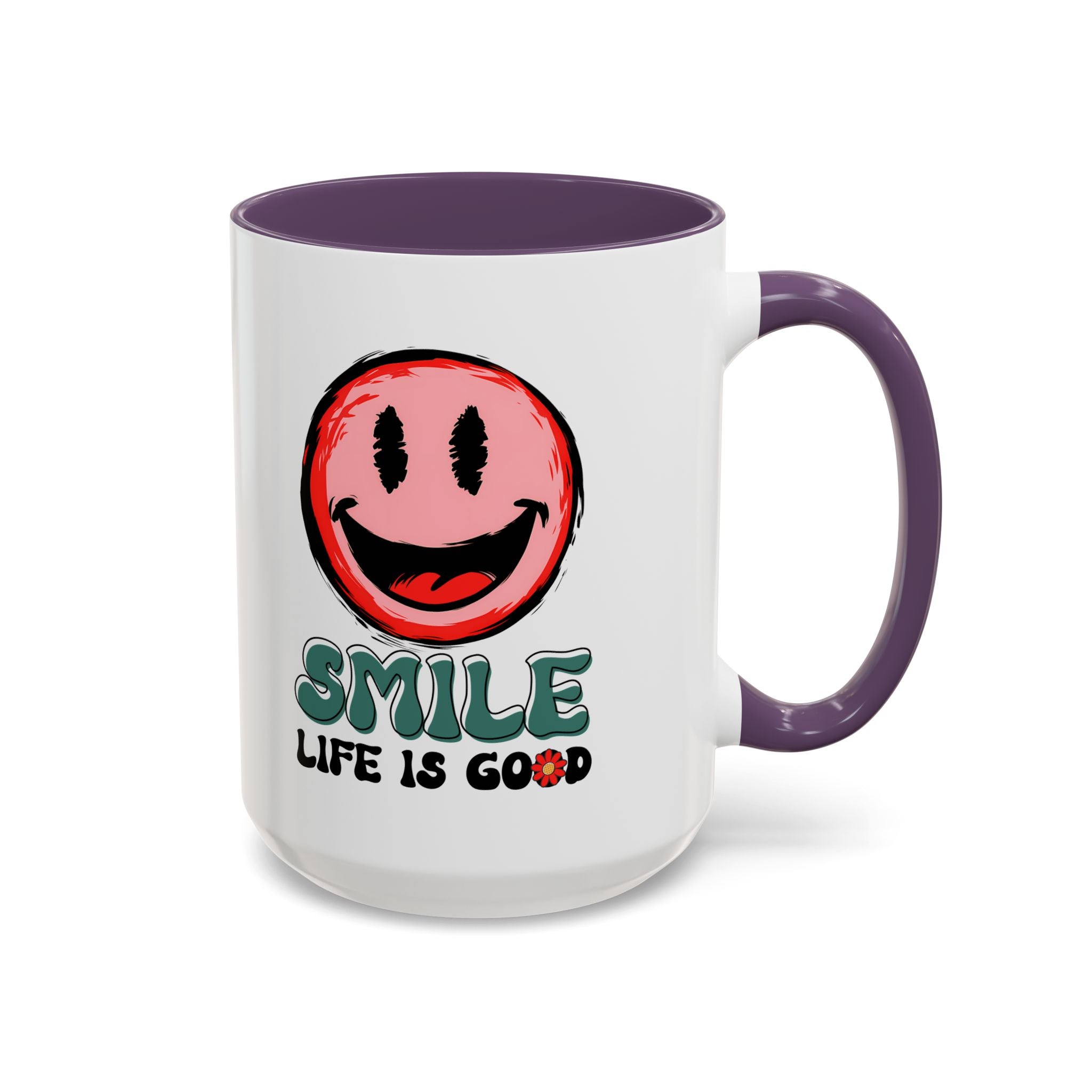 Smiley Face Accent Coffee Mug - "Smile, Life is Good" - 11oz & 15oz