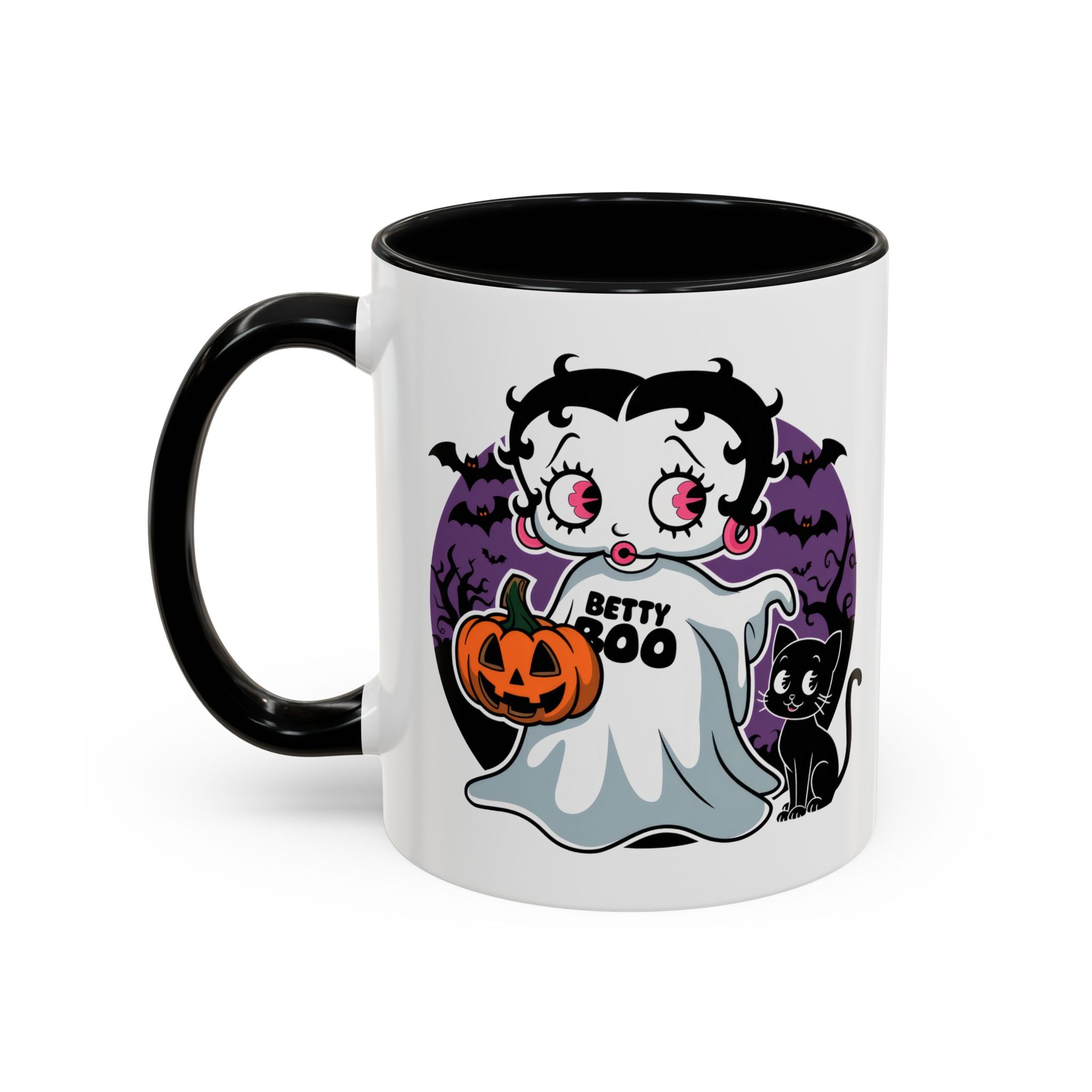 Betty Boo Halloween Ghost Mug — Cute Spooky Pumpkin & Black Cat Accent Coffee Cup