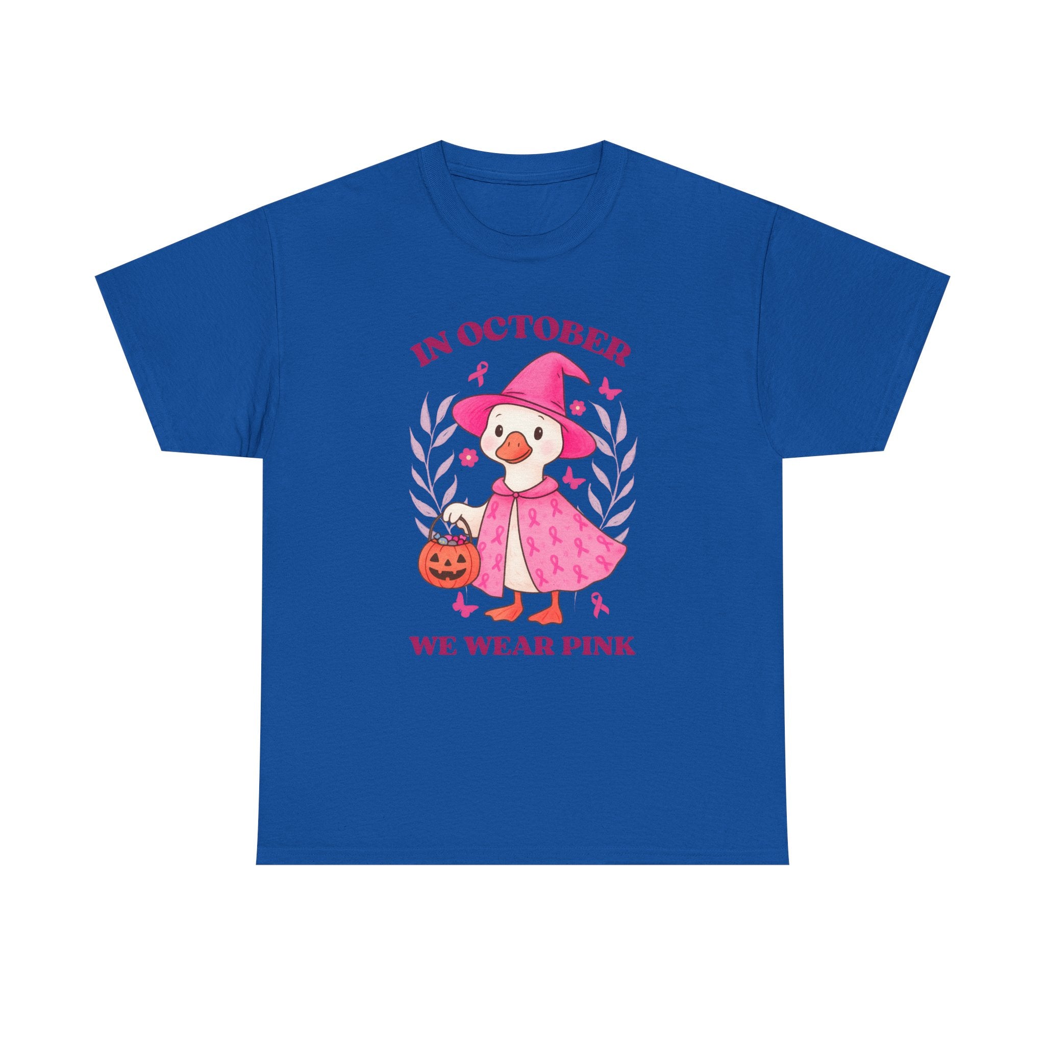 Breast Cancer Awareness Tee, Cute Pink Duck Shirt for October, Unisex Cotton T-Shirt, Awareness Month Apparel, Funny Halloween Outfit