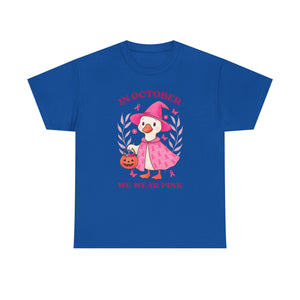 Breast Cancer Awareness Tee, Cute Pink Duck Shirt for October, Unisex Cotton T-Shirt, Awareness Month Apparel, Funny Halloween Outfit
