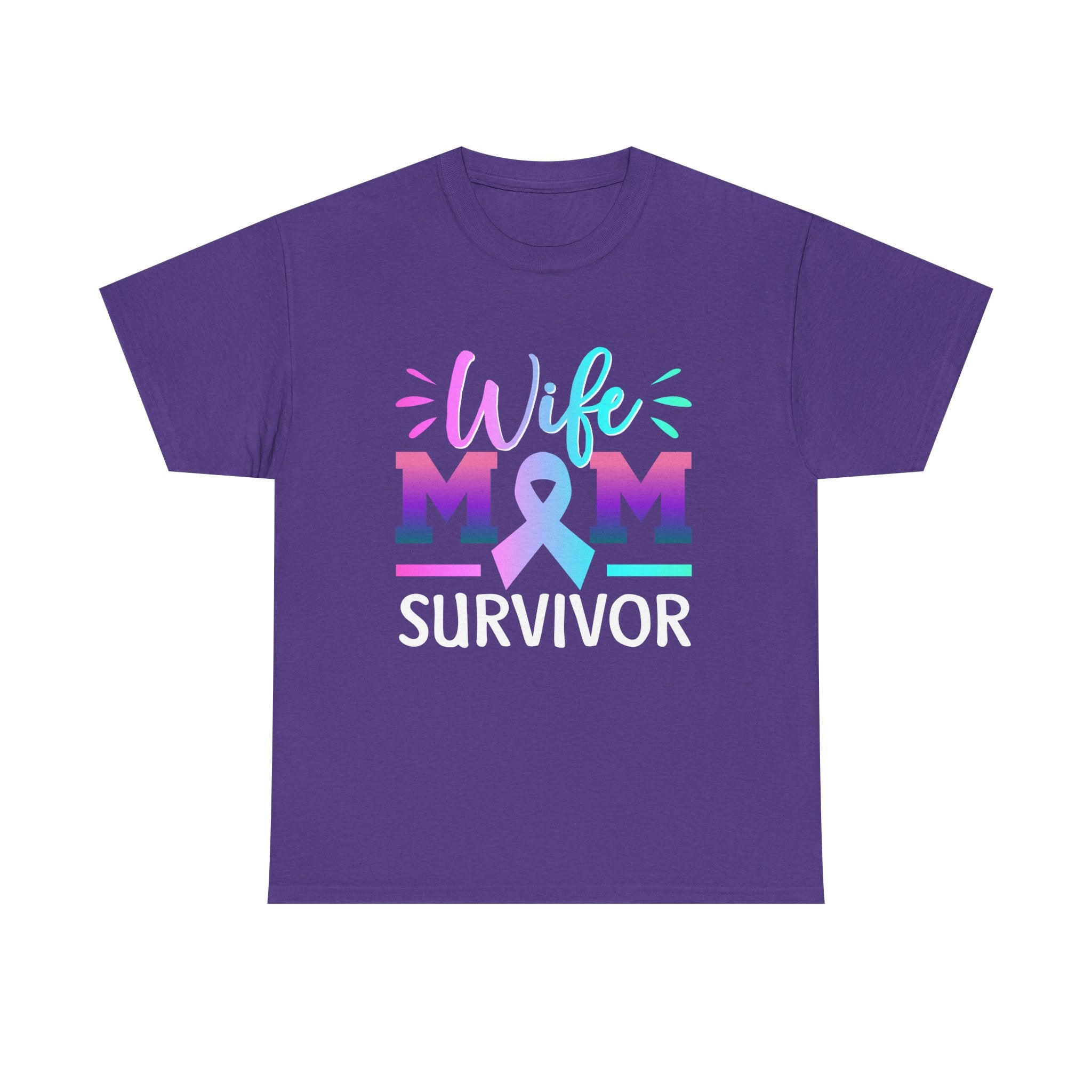 Wife Mom Survivor Tee, Unisex Heavy Cotton Tee, Cancer Awareness Shirt, Gift for Survivors, Inspirational Mom Shirt