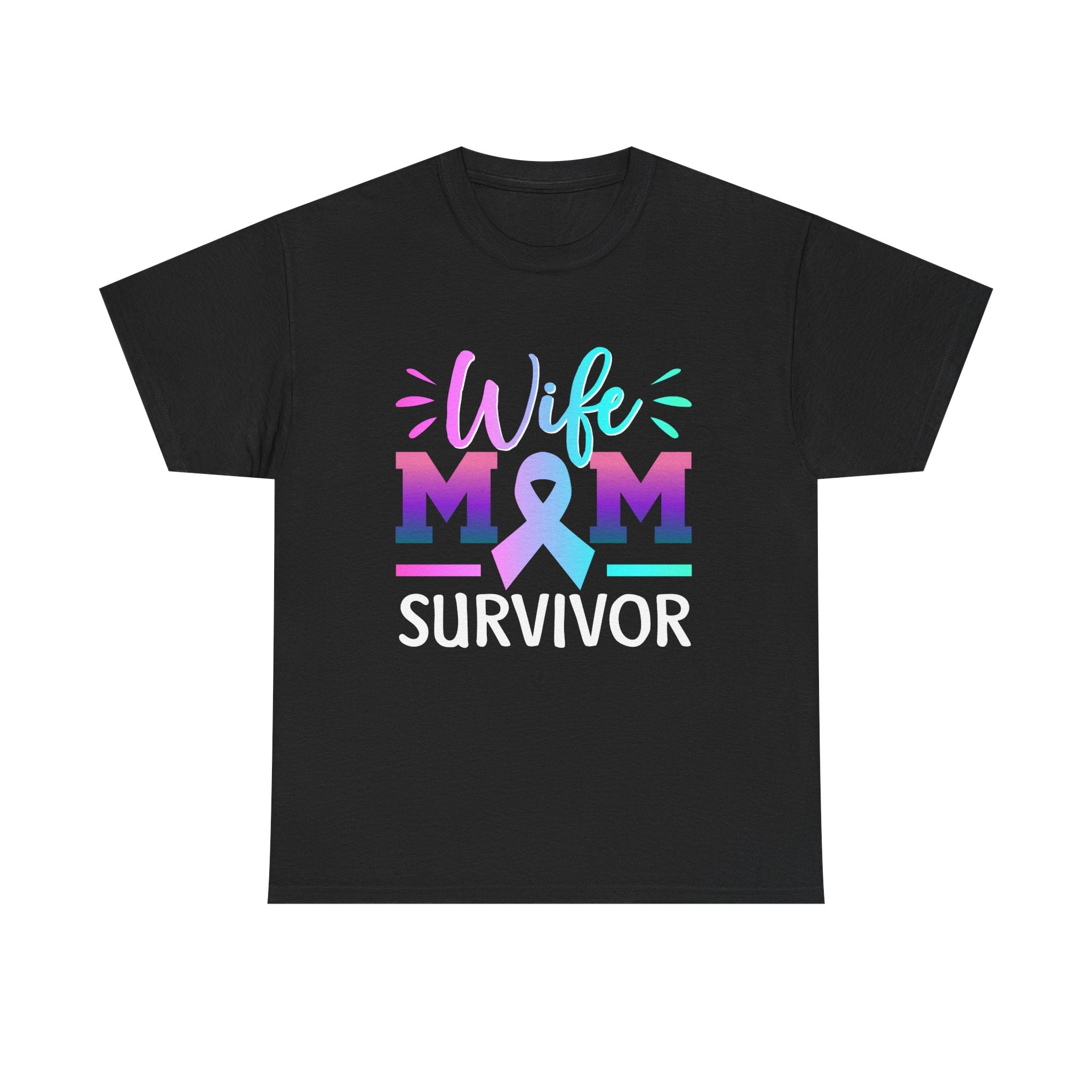 Wife Mom Survivor Tee, Unisex Heavy Cotton Tee, Cancer Awareness Shirt, Gift for Survivors, Inspirational Mom Shirt
