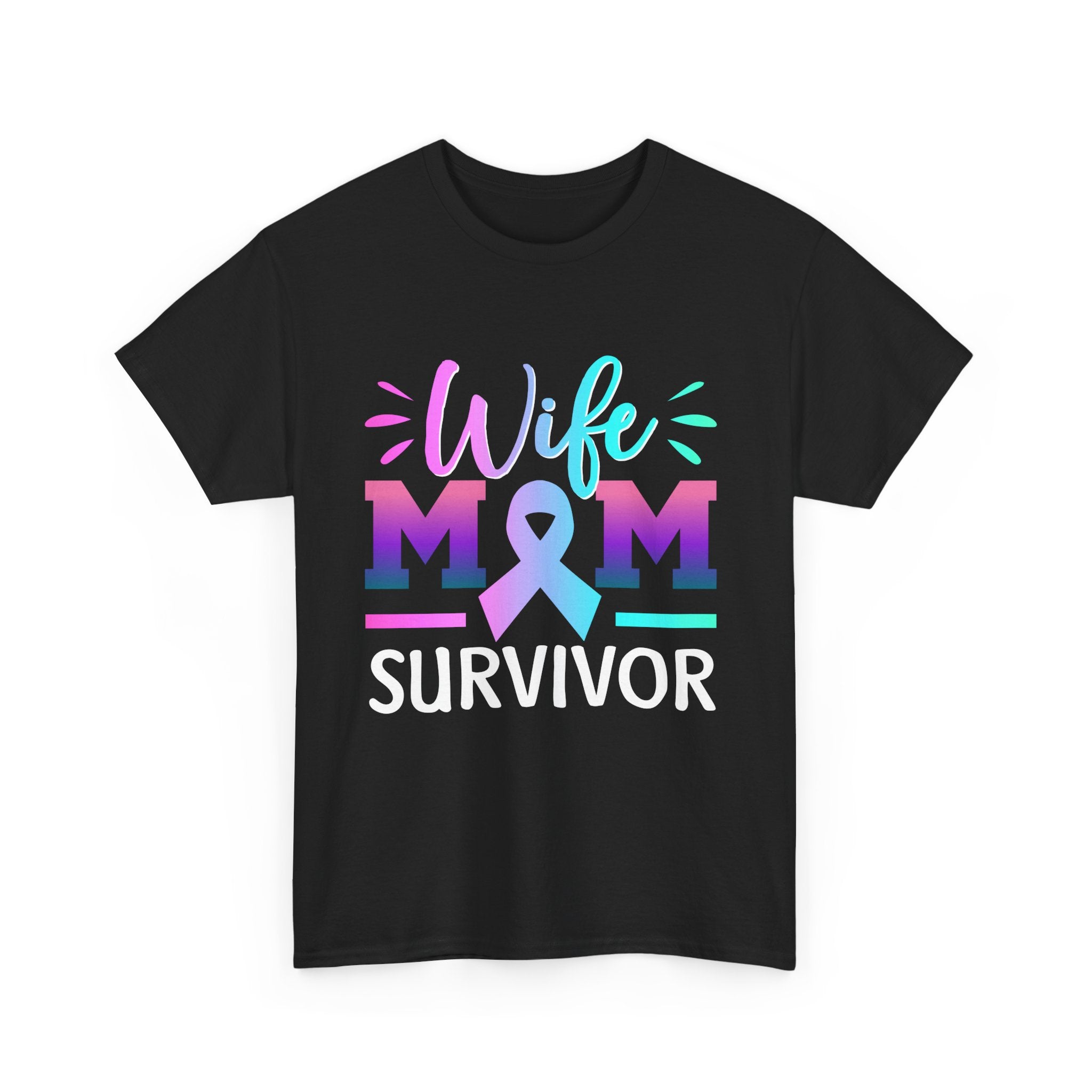 Wife Mom Survivor Tee, Unisex Heavy Cotton Tee, Cancer Awareness Shirt, Gift for Survivors, Inspirational Mom Shirt