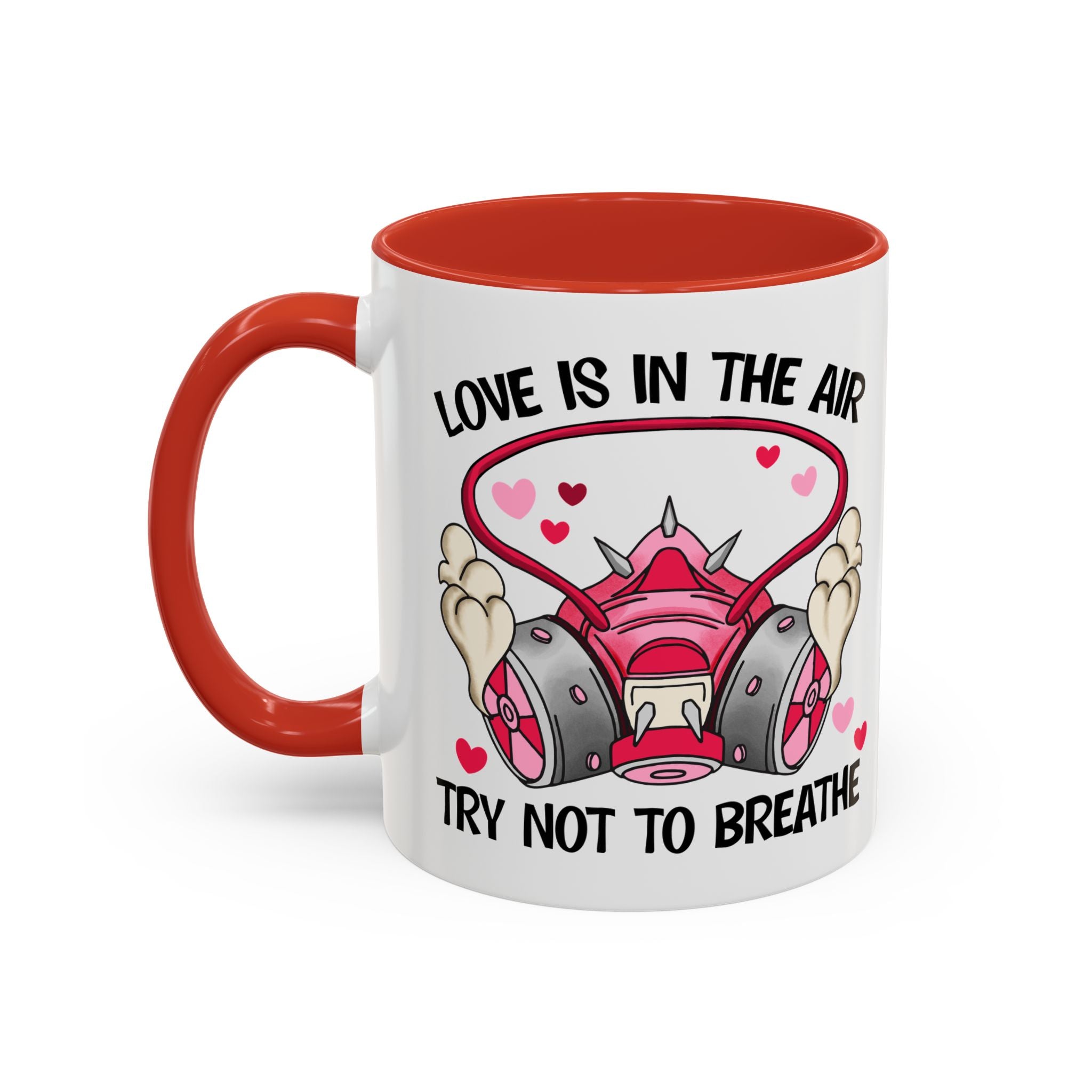 Love Is In The Air Gas Mask Coffee Mug — Funny anti Valentine Gift (11/15oz)
