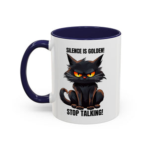 Funny Cat Mug | Silence Is Golden Coffee Cup | Gift for Cat Lovers | Humorous Kitchenware | Ceramic Teacup | Unique Animal Gifts