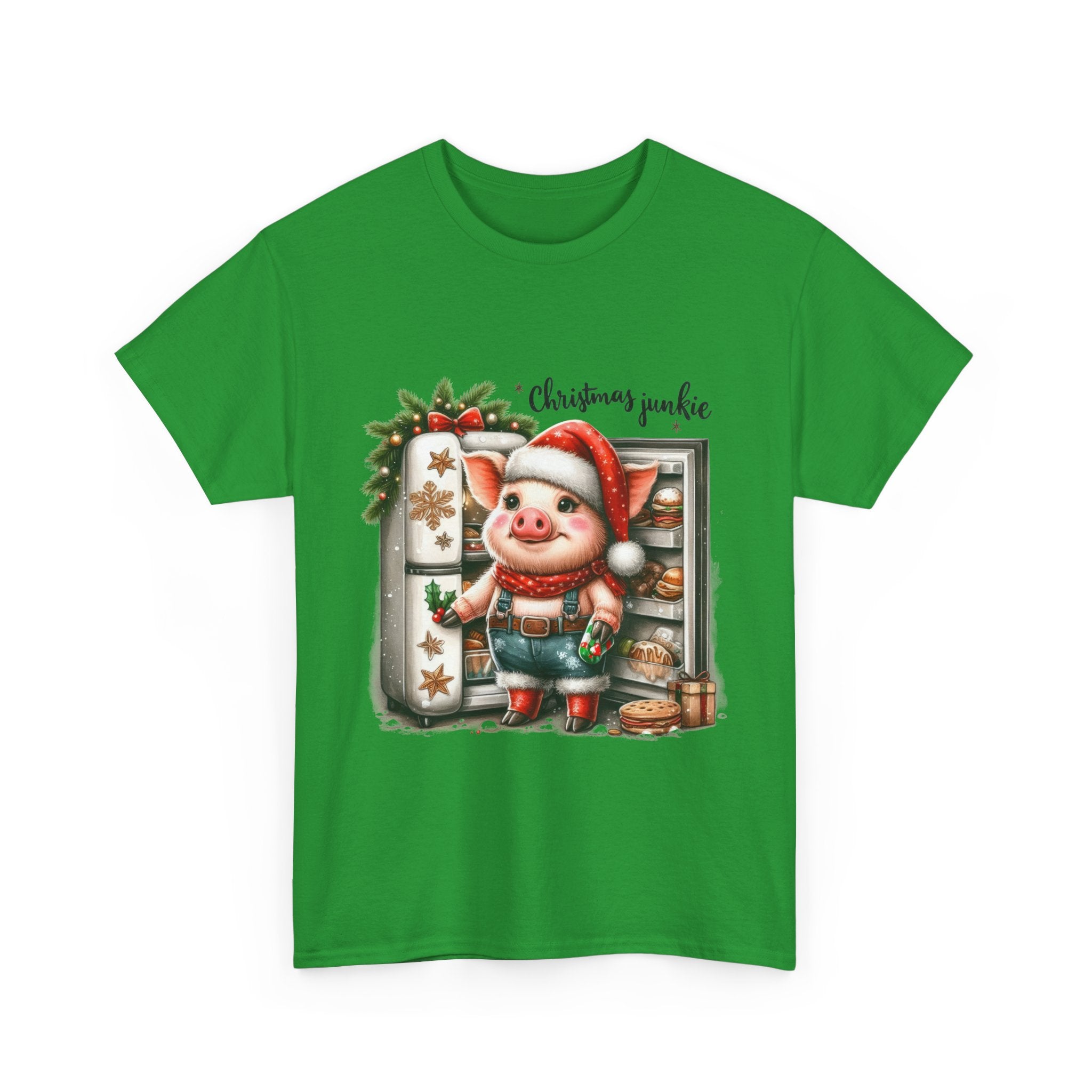 Christmas Junkie Unisex Cotton Tee, Fun Holiday Shirt, Christmas Gift, Pig T-Shirt, Festive Apparel, Cute Christmas Outfit