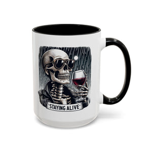 Stylish Skull Coffee Mug, Gothic Drinkware, Staying Alive Gift for Halloween, Funny Office Mug, Alternative Drinkware