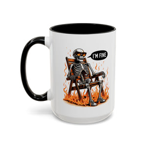 Funny I'M fine  Skeleton on fire Coffee Mug - Humor Gift for Halloween, Coffee Lovers,  Decor, Gag Gift, 11-15oz Accent Mug