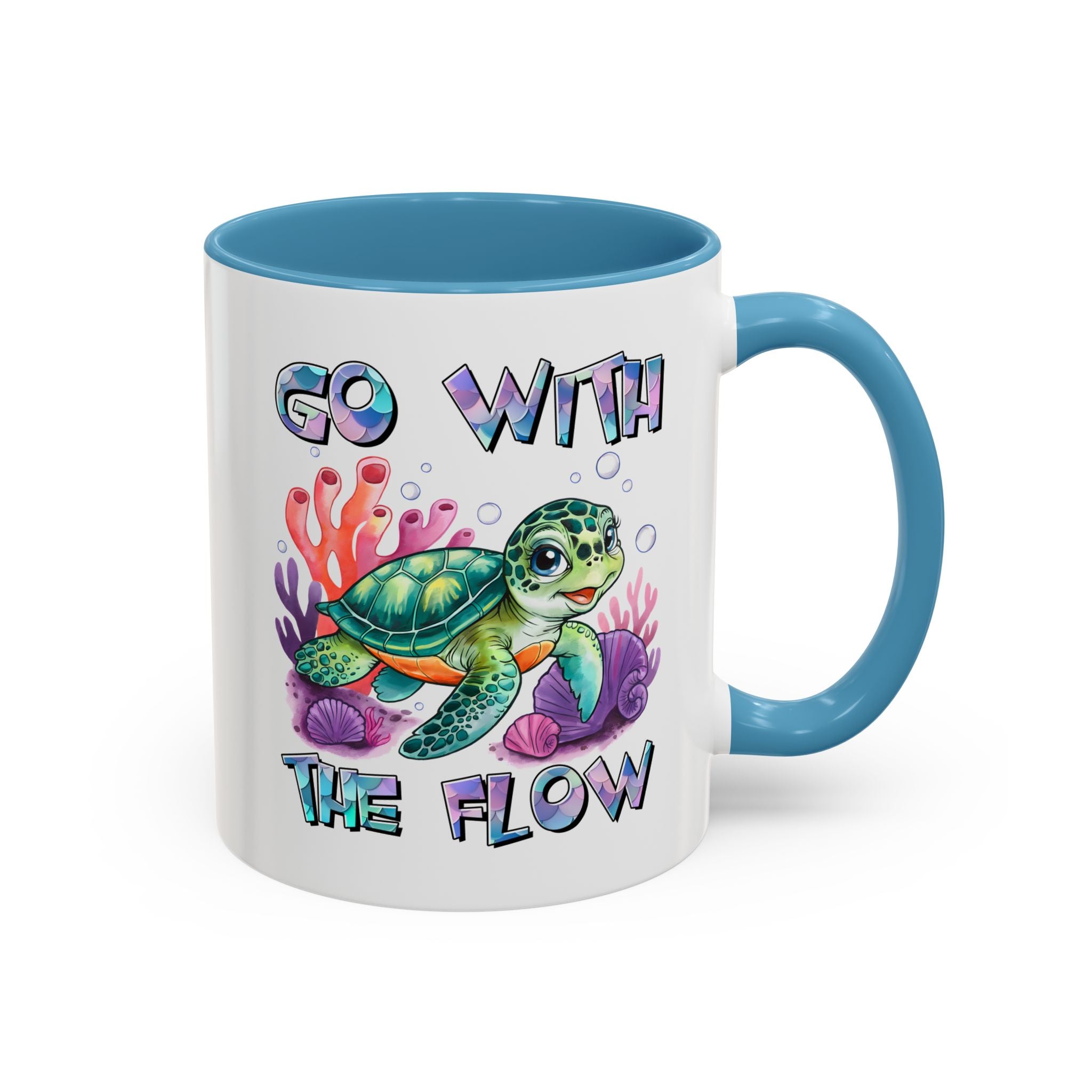 Ocean-Inspired Accent Coffee Mug - 'Go With The Flow' Design turtle