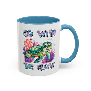 Ocean-Inspired Accent Coffee Mug - 'Go With The Flow' Design turtle