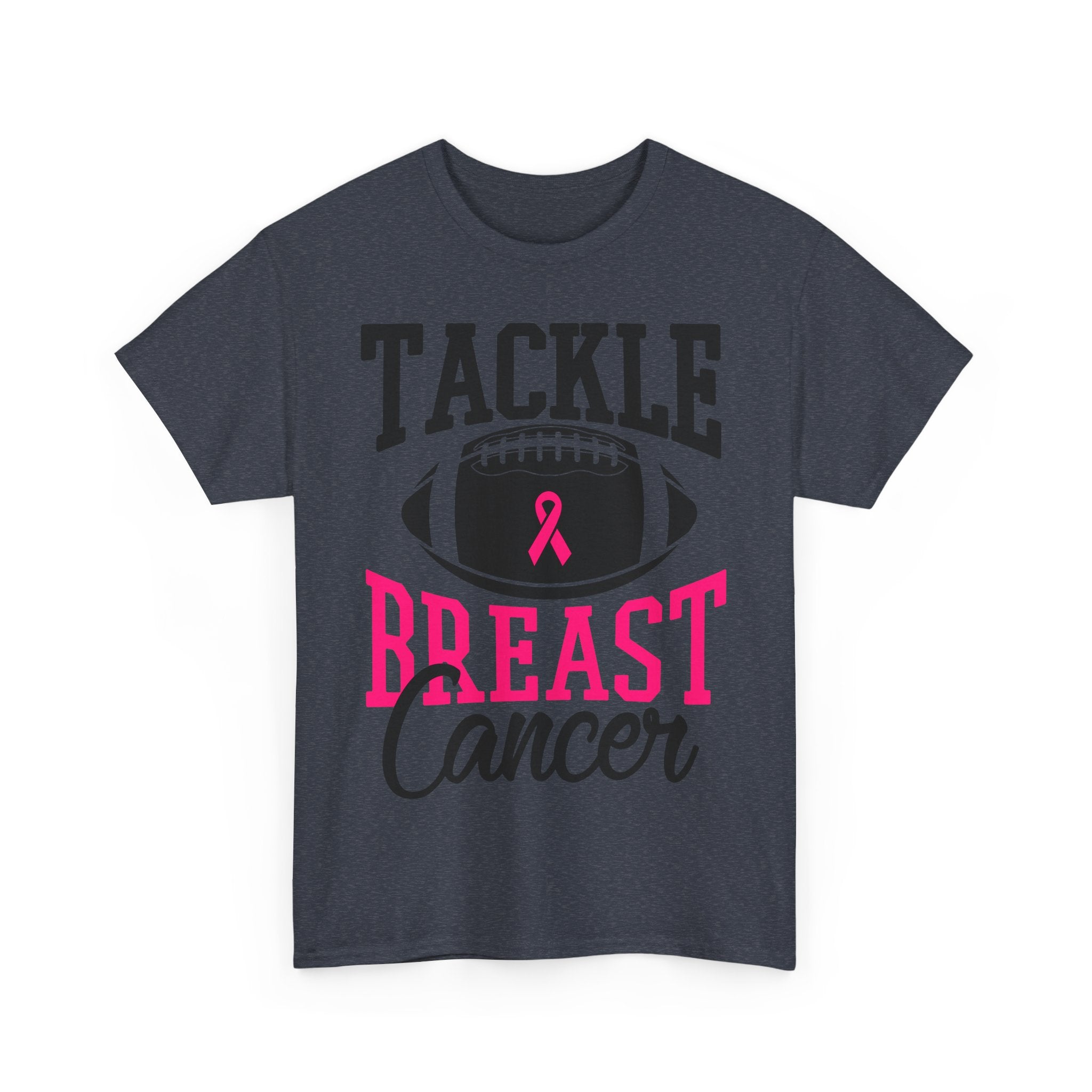 Unisex Heavy Cotton Tee - Tackle Breast Cancer Awareness Shirt, Football Support Tee, Gift for Cancer Fighters, Sports Fundraiser Shirt
