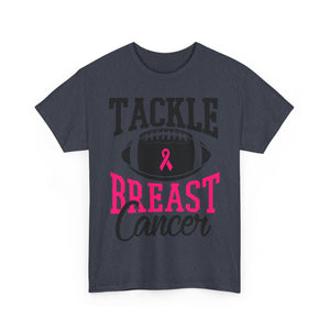 Unisex Heavy Cotton Tee - Tackle Breast Cancer Awareness Shirt, Football Support Tee, Gift for Cancer Fighters, Sports Fundraiser Shirt