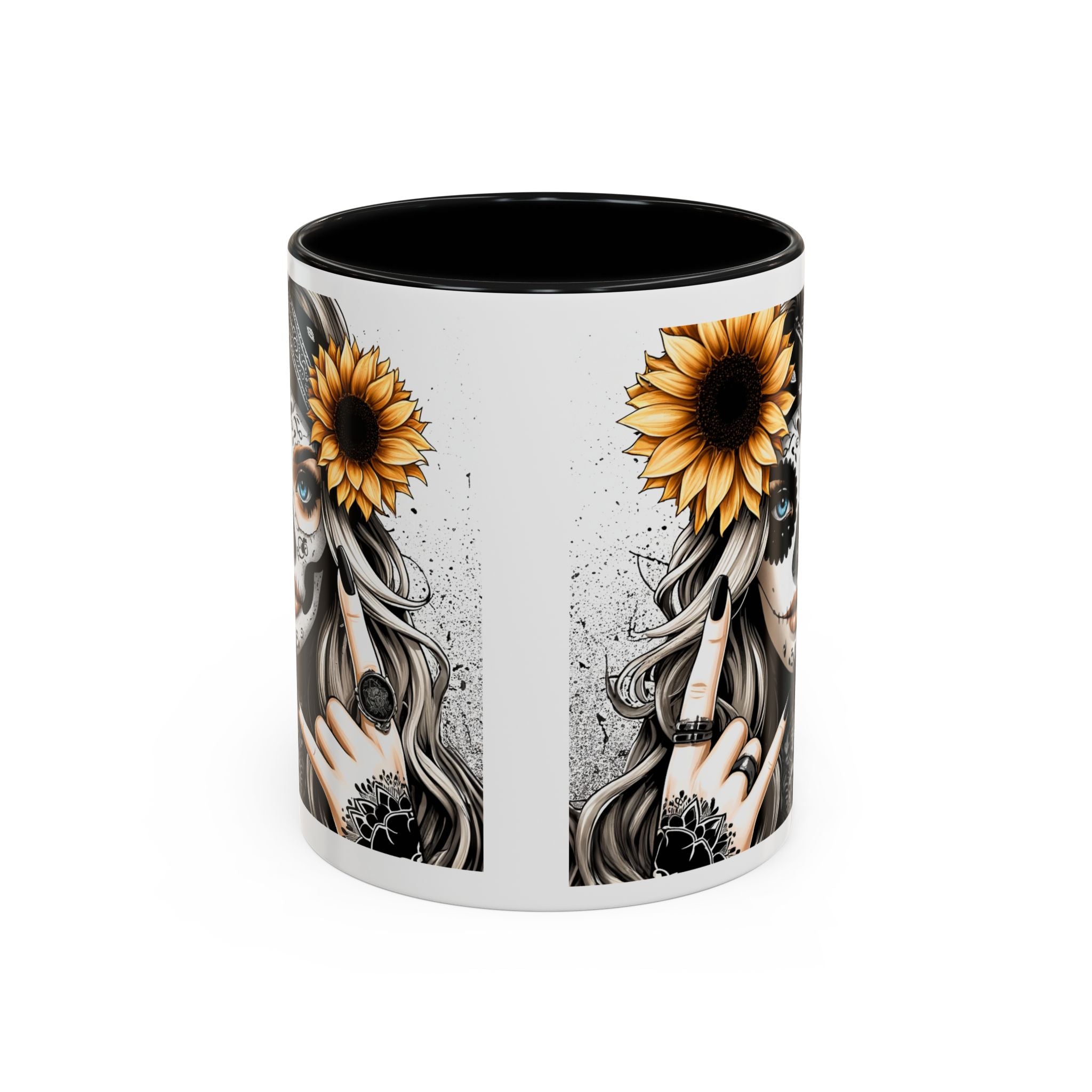 Sunflower Skull Accent Coffee Mug, Gothic Floral Mug, Unique Gift for Coffee Lovers, Boho Decor, Halloween Mug, Artful Drinkware