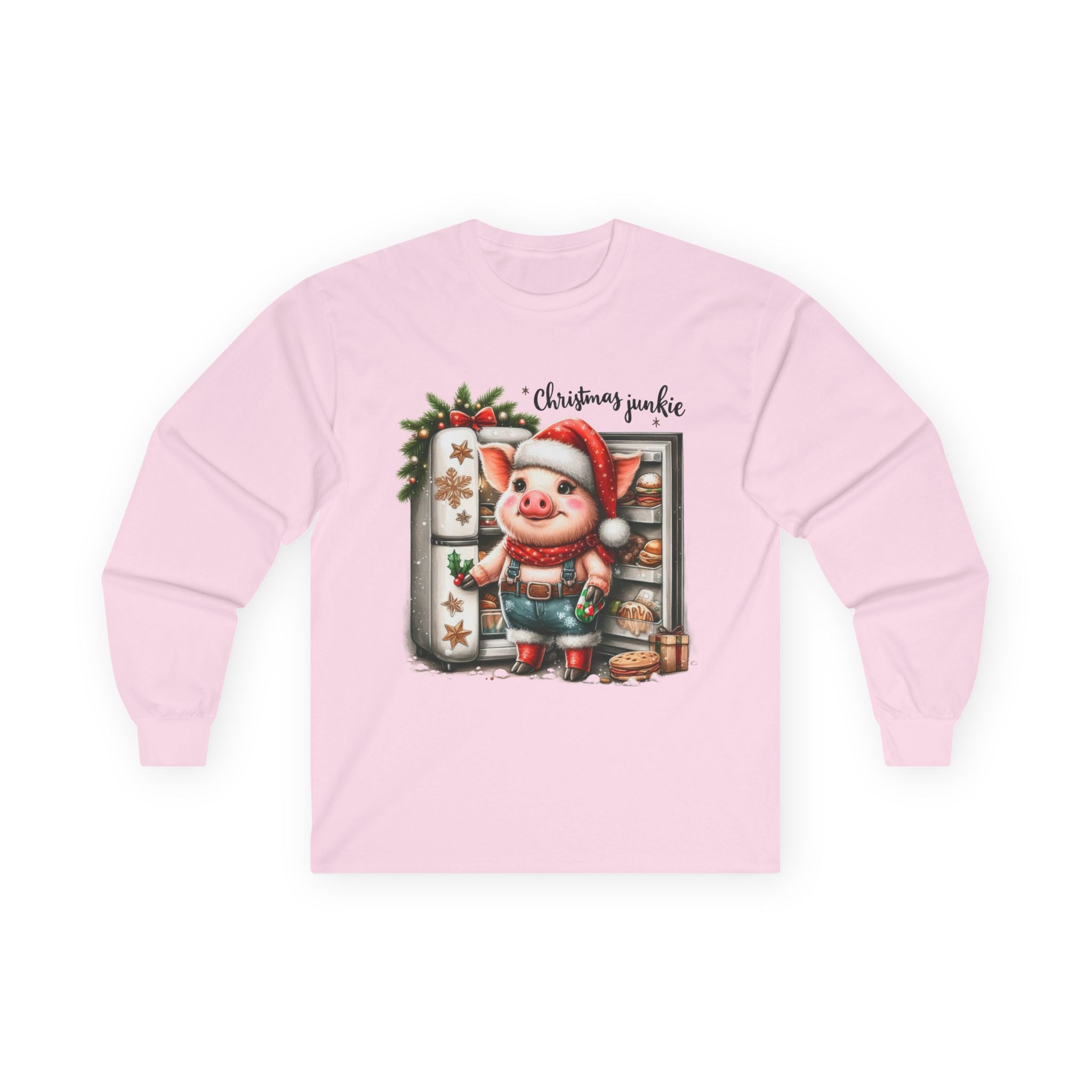 Christmas Pig Long Sleeve Tee, Festive Unisex Shirt, Holiday Apparel, Cute Animal Gift, Winter Wonderland Merch