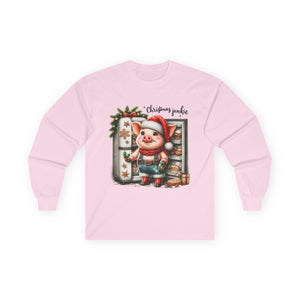 Christmas Pig Long Sleeve Tee, Festive Unisex Shirt, Holiday Apparel, Cute Animal Gift, Winter Wonderland Merch