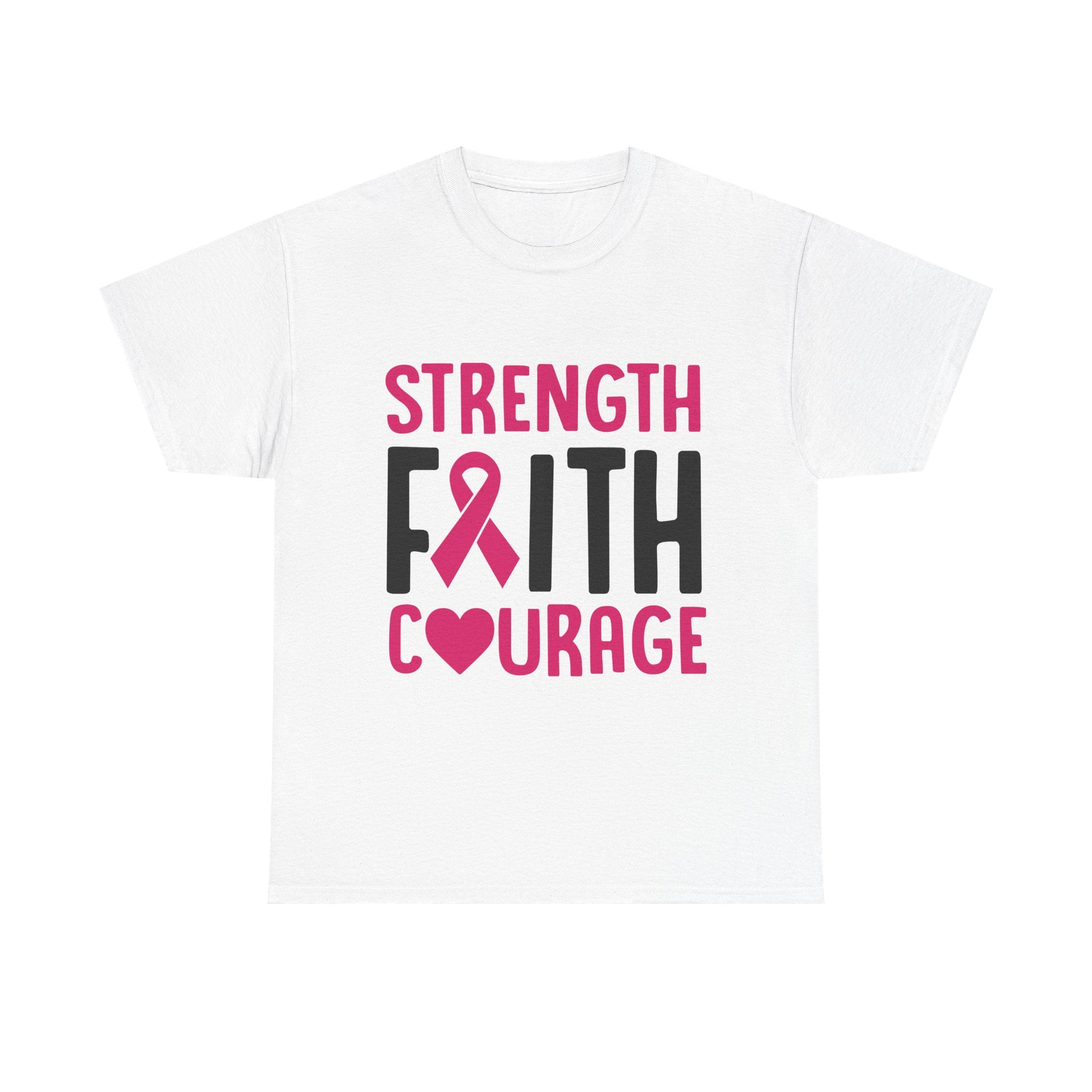 Supportive Statement Tee - Strength, Faith, Courage, Breast Cancer Awareness Shirt, Unisex Cotton Tee, Gift for Her, Inspirational Wear