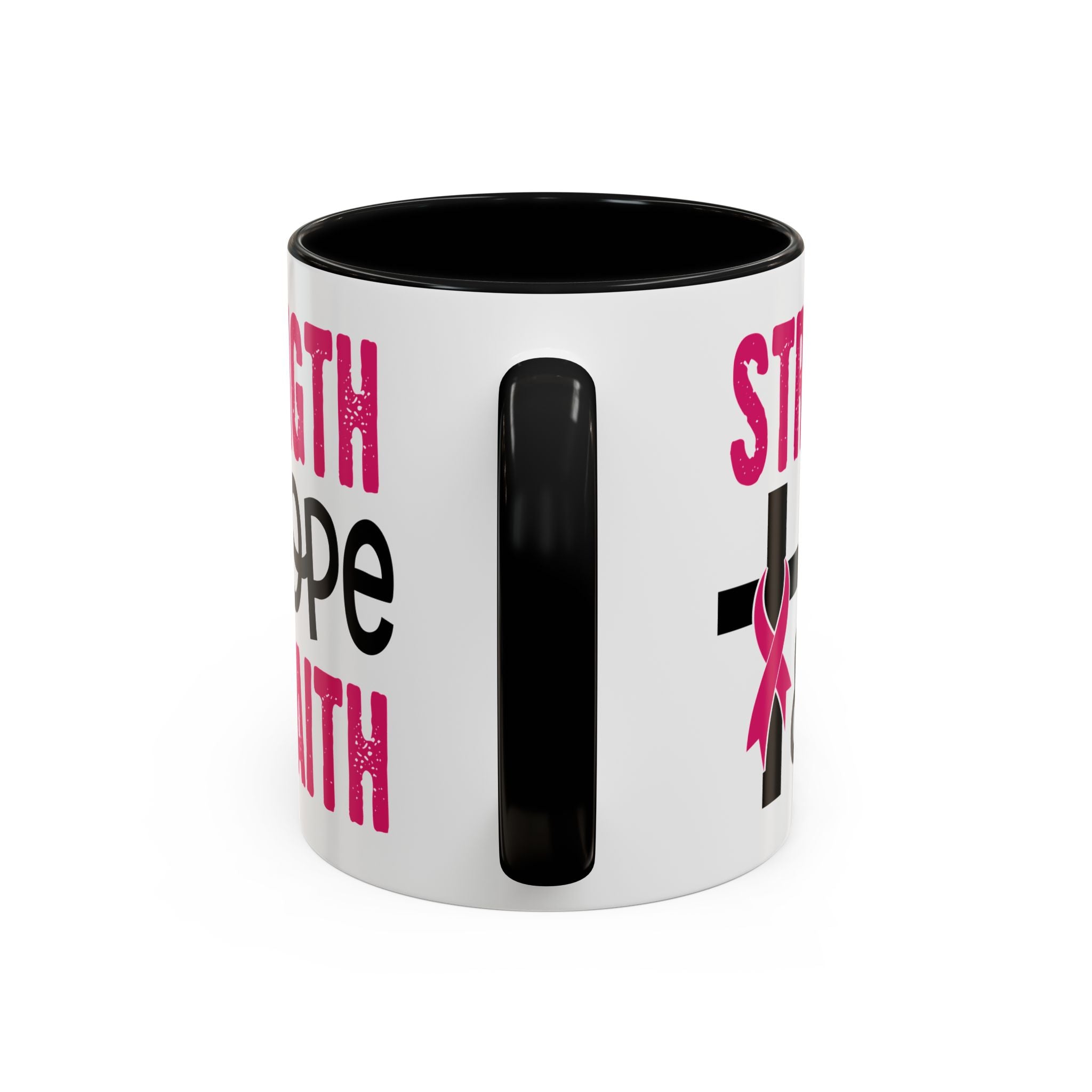 Inspirational Coffee Mug - Strength, Hope, Faith, Pink Ribbon, Christian Gifts, Motivational Drinkware, Breast Cancer Awareness