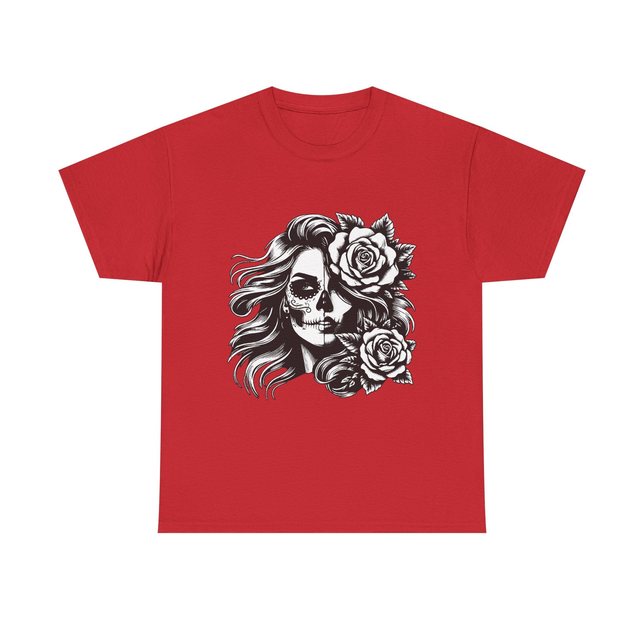 Skull & Rose Unisex Heavy Cotton Tee - Edgy Floral Graphic T-Shirt