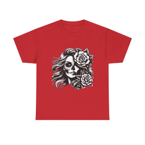 Skull & Rose Unisex Heavy Cotton Tee - Edgy Floral Graphic T-Shirt