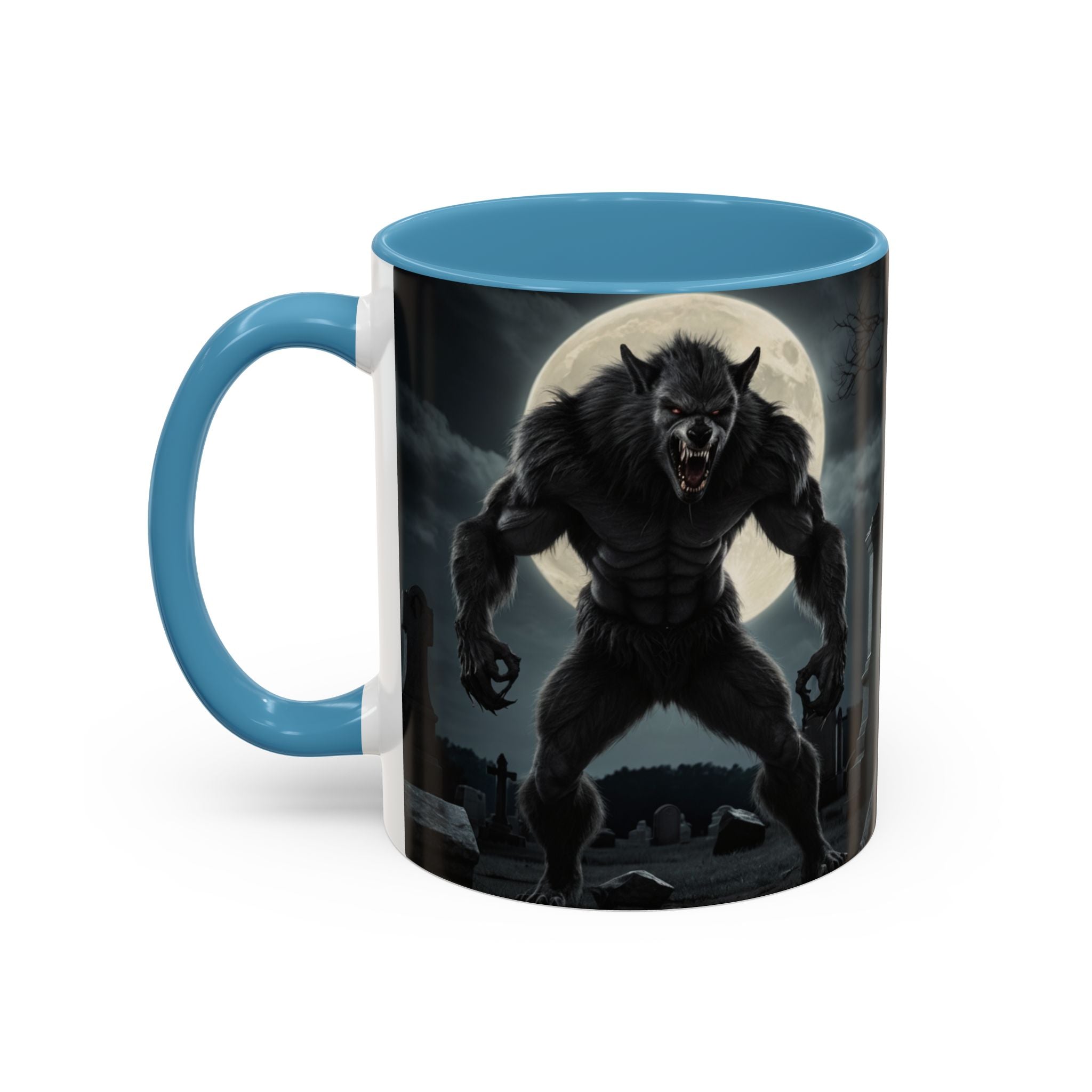 Werewolf Graveyard Coffee Mug — Gothic Moonlit Horror Accent Mug (11/15oz) fantasy
