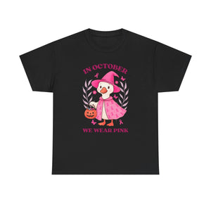 Breast Cancer Awareness Tee, Cute Pink Duck Shirt for October, Unisex Cotton T-Shirt, Awareness Month Apparel, Funny Halloween Outfit