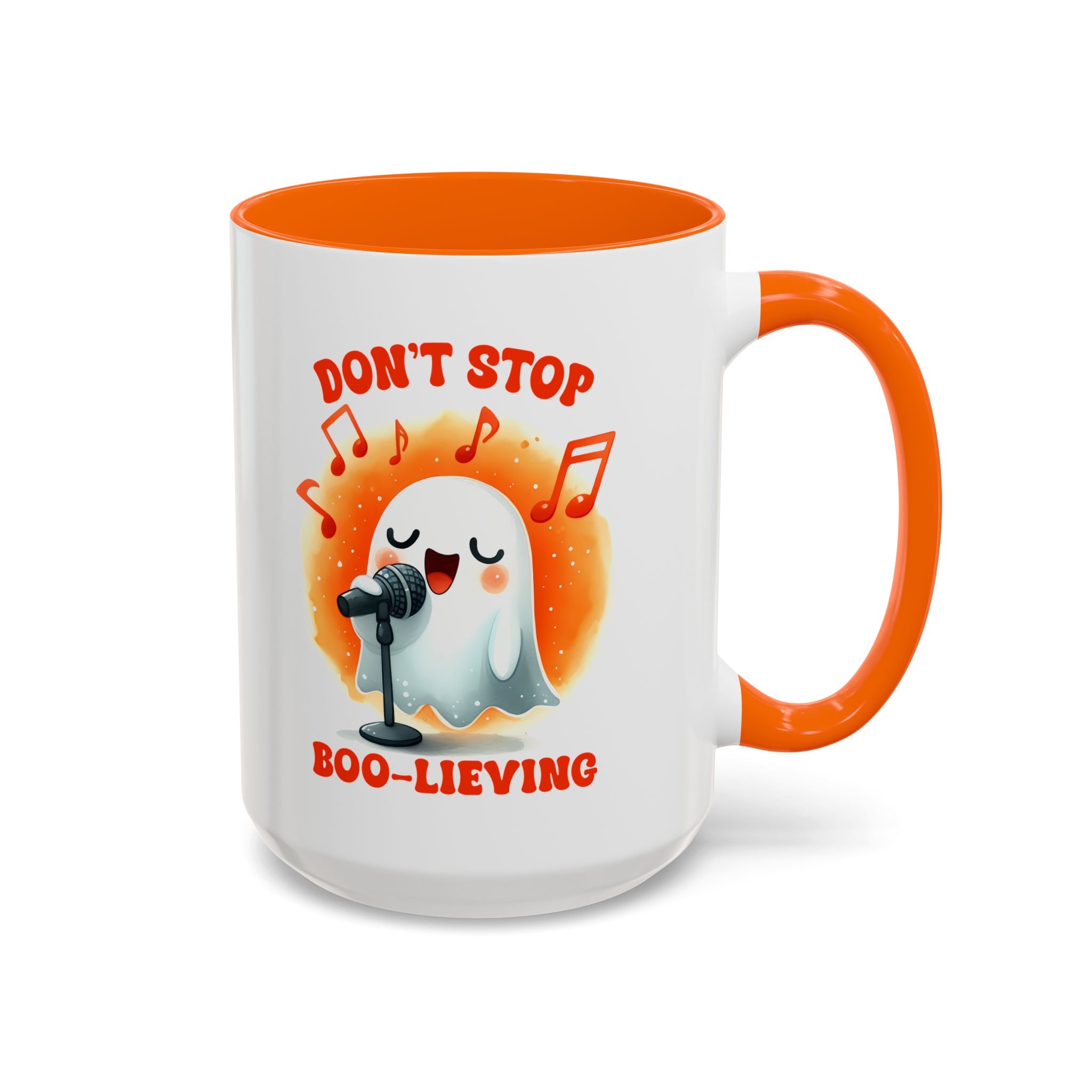 Ghost Coffee Mug, Perfect for Halloween, Fun Gift for Kids & Adults, Don't Stop Boo-lieving Mug, Caffeinated Spirits