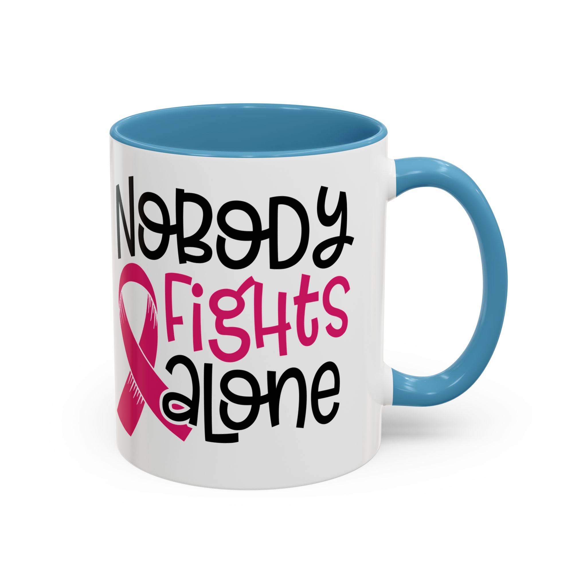 Inspirational Coffee Mug for Support - 'Nobody Fights Alone' | Breast Cancer Awareness Gift, Motivational Mug, Friendship Gift, Self-Care