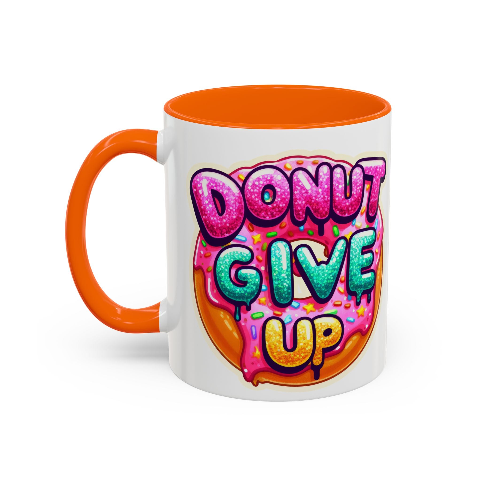 Coffee Mug - "Donut Give Up" Colorful Motivational Donut Accent Mug (11/15oz)