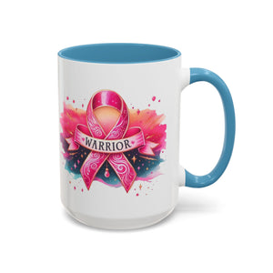 Pink Ribbon Warrior Coffee Mug, Support Breast Cancer Awareness Gift, Inspirational Mug, Cancer Survivor Merchandise, 11oz 15oz Mug