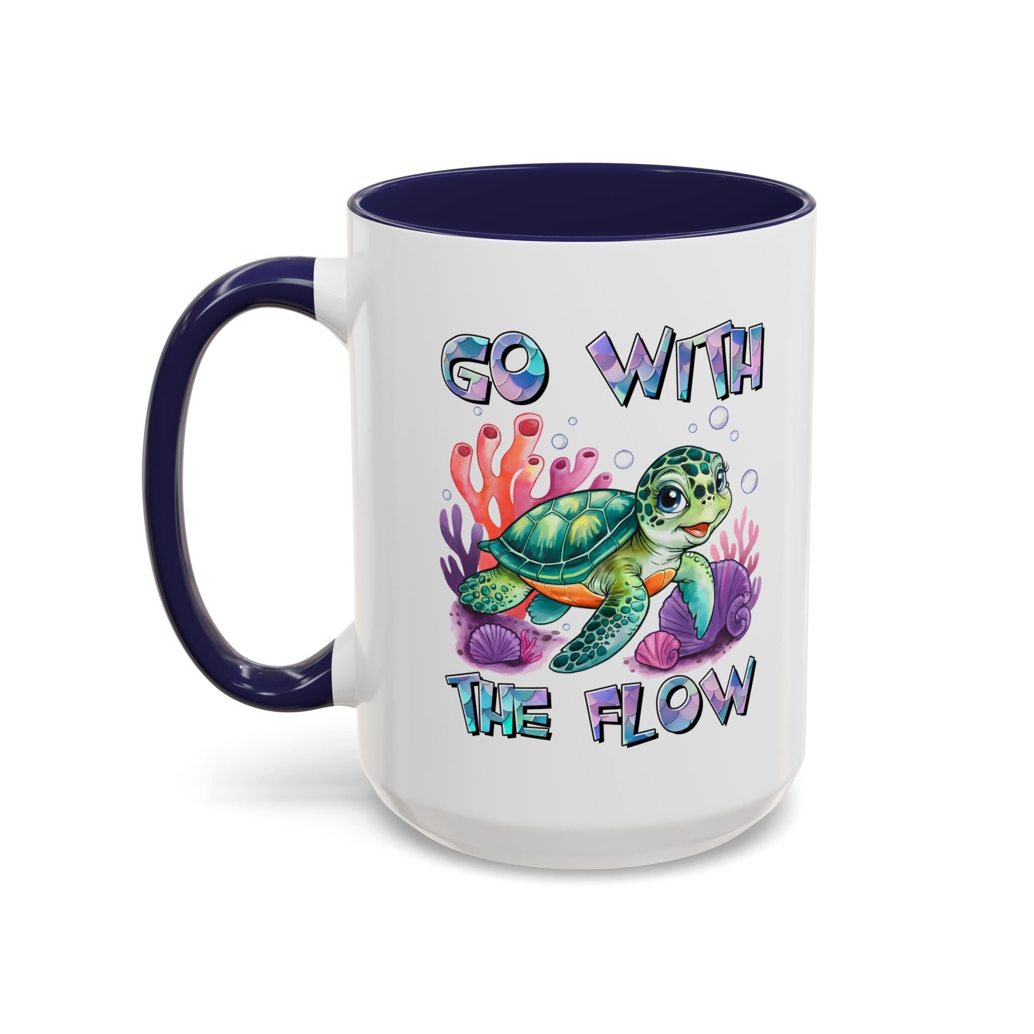 Ocean-Inspired Accent Coffee Mug - 'Go With The Flow' Design turtle