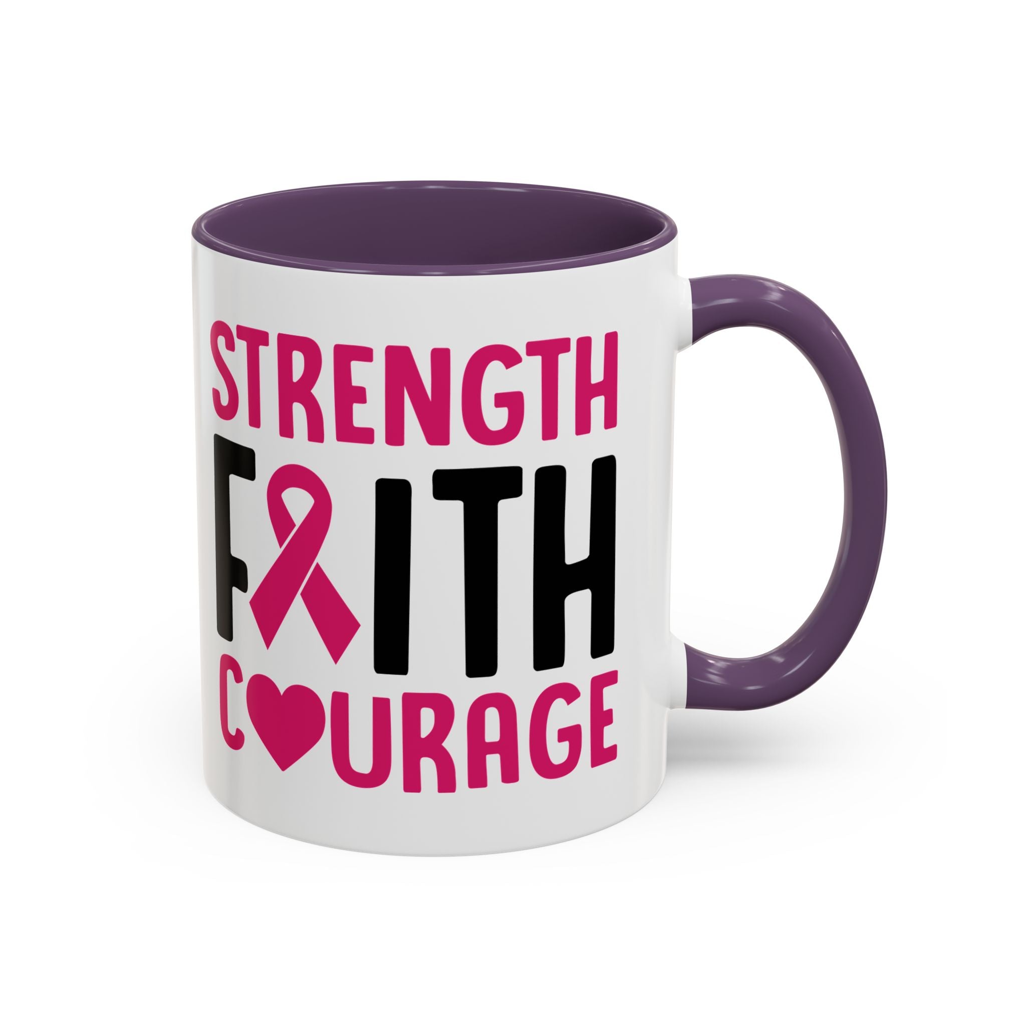 Inspirational Coffee Mug: Strength, Faith, Courage - Gift for Survivors, Awareness Events, Supportive Home Decor, Encouragement