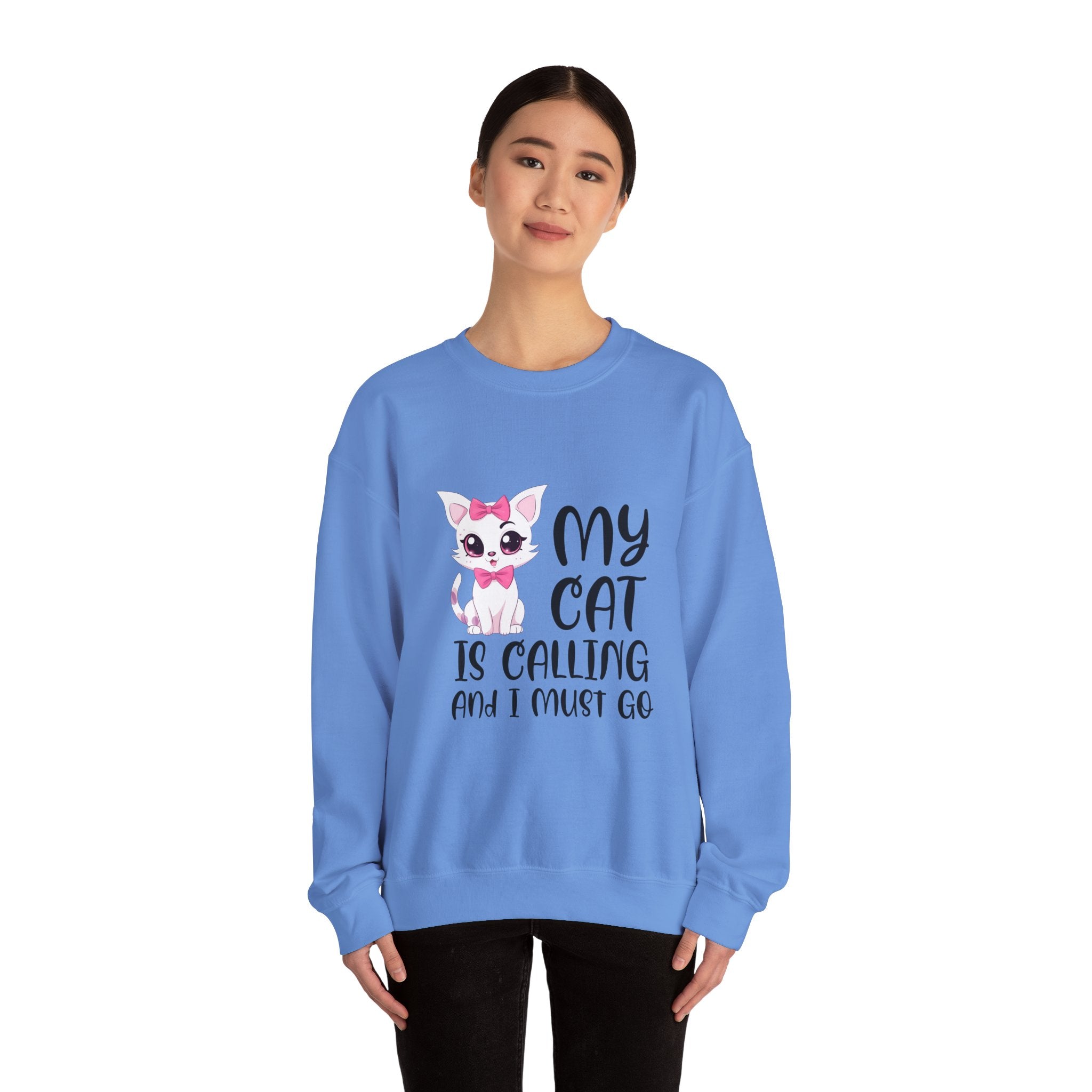 Cute Cat Lover Sweatshirt, My Cat Is Calling Crewneck, Animal Print Pullover, Pet Owner Gift, Cozy Sweatshirt for Cat Moms