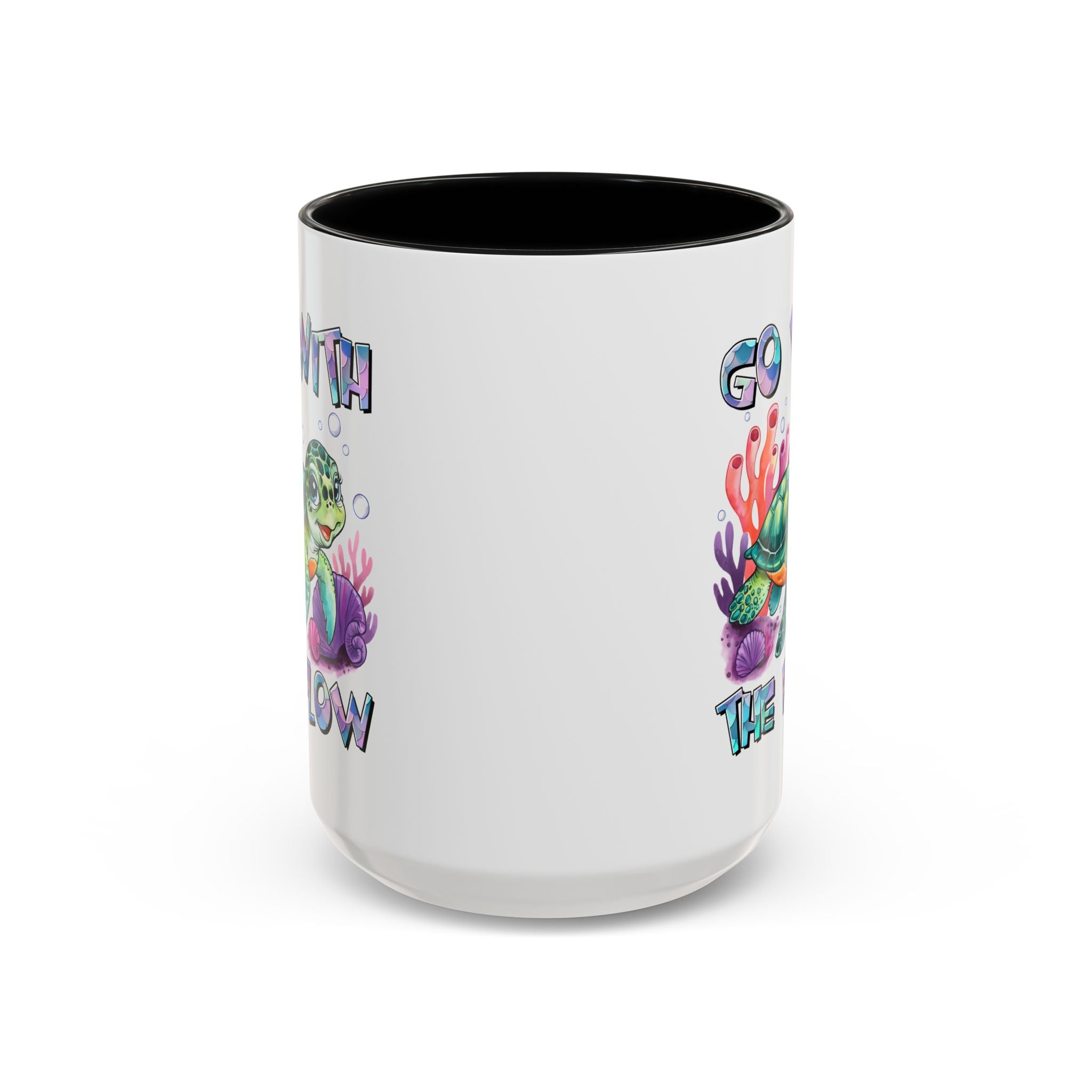Ocean-Inspired Accent Coffee Mug - 'Go With The Flow' Design turtle